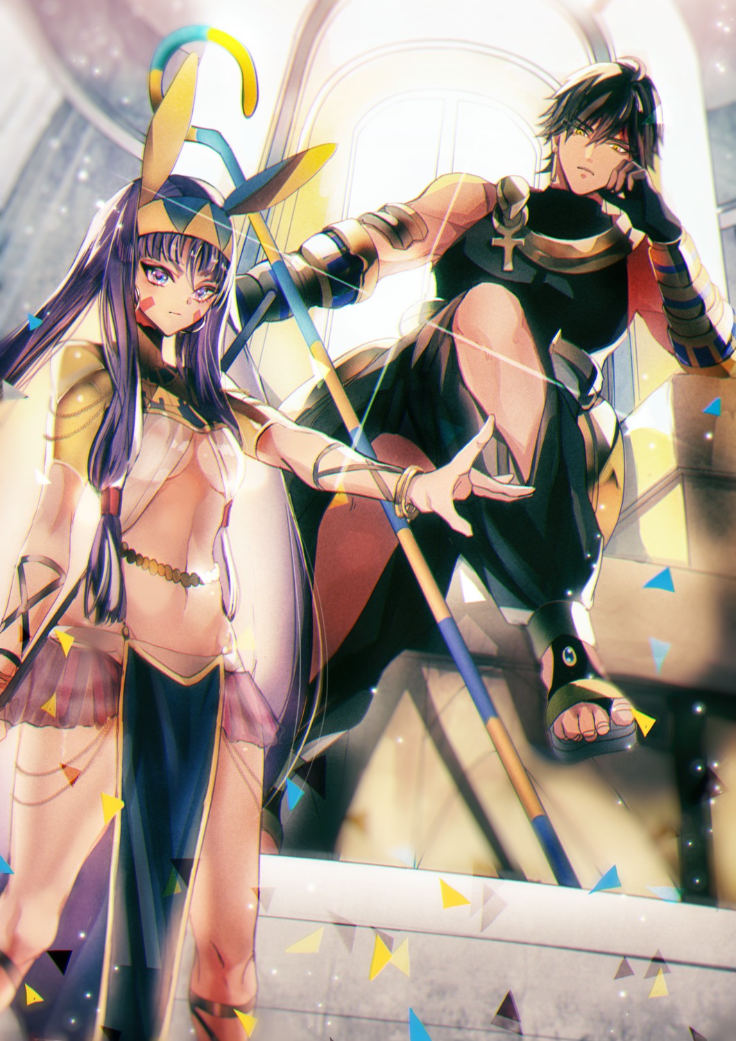 animal_ears armor bunny_ears fate/grand_order fate/prototype:_fragments_of_blue_and_silver nitocris_(fate/grand_order) no_bra ramesses_ii rider_(fate/prototype_fragments) sakura_hitsuji