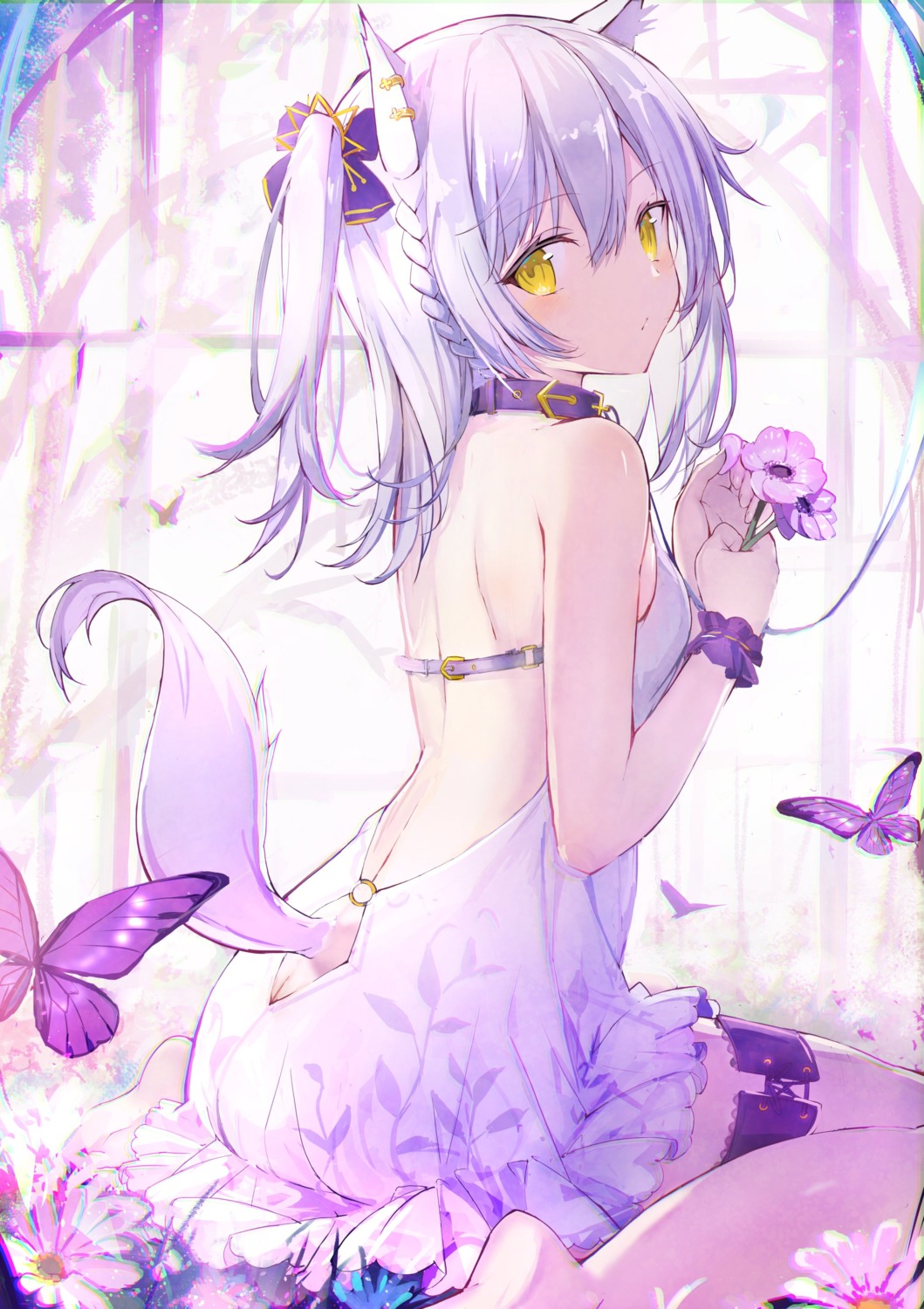 animal_ears ass dress garter nekomimi no_bra tail tatsukisan