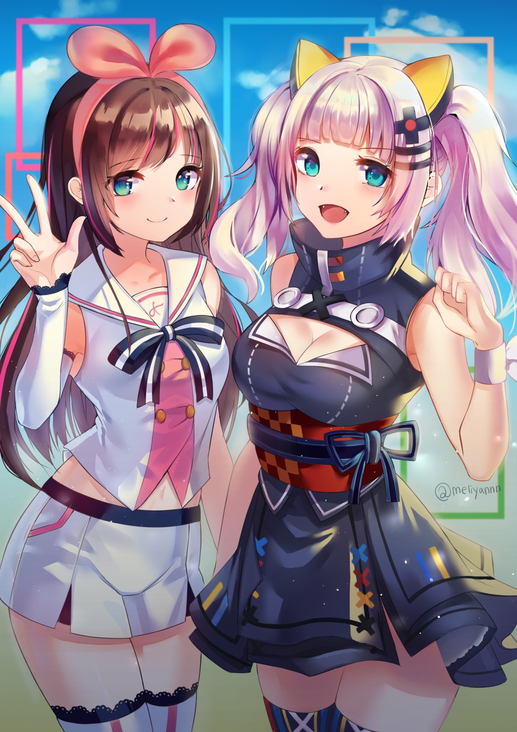 a.i._channel cleavage crossover kaguya_luna kizuna_ai meliyannn the_moon_studio thighhighs