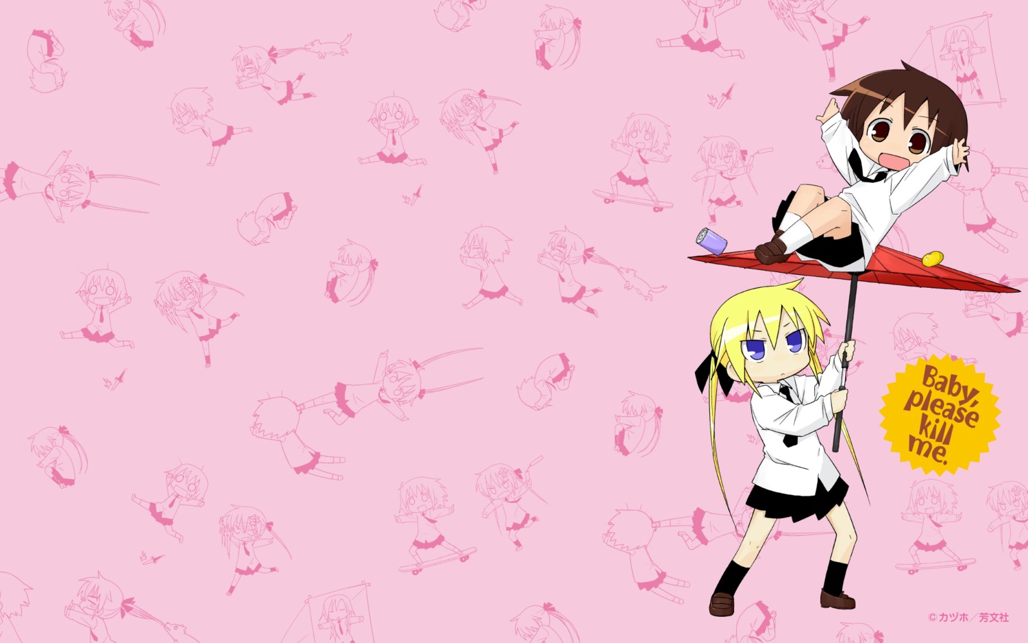 chibi kazuho kill_me_baby monochrome oribe_yasuna seifuku sonya_(kill_me_baby) wallpaper