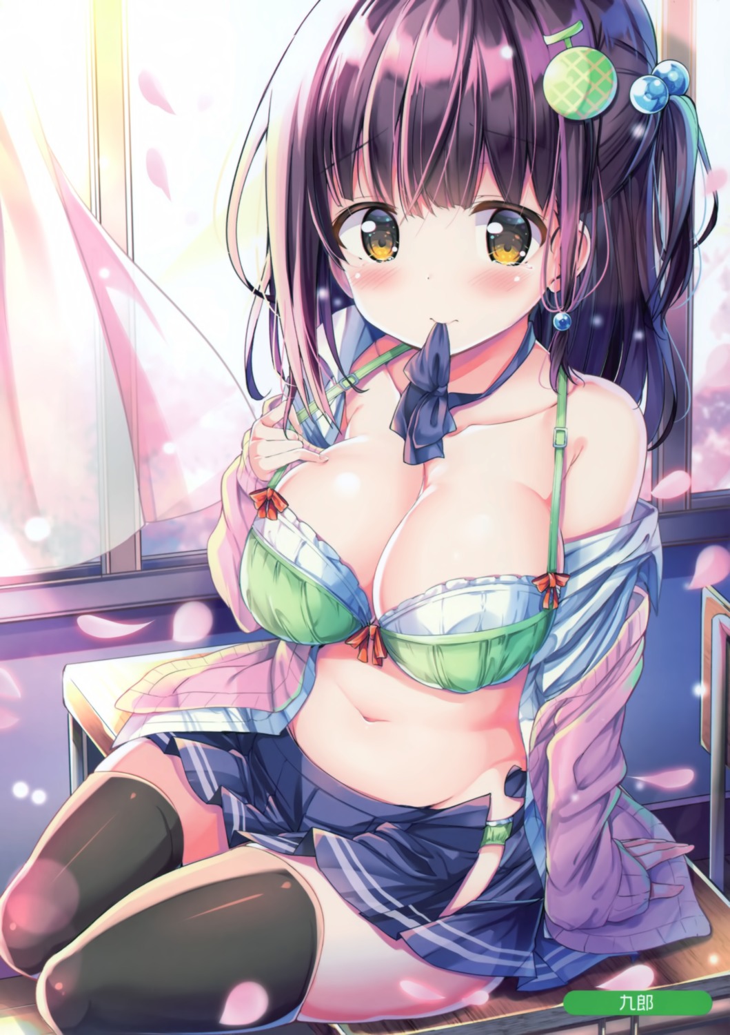 bra cleavage kurou_(quadruple_zero) seifuku thighhighs undressing