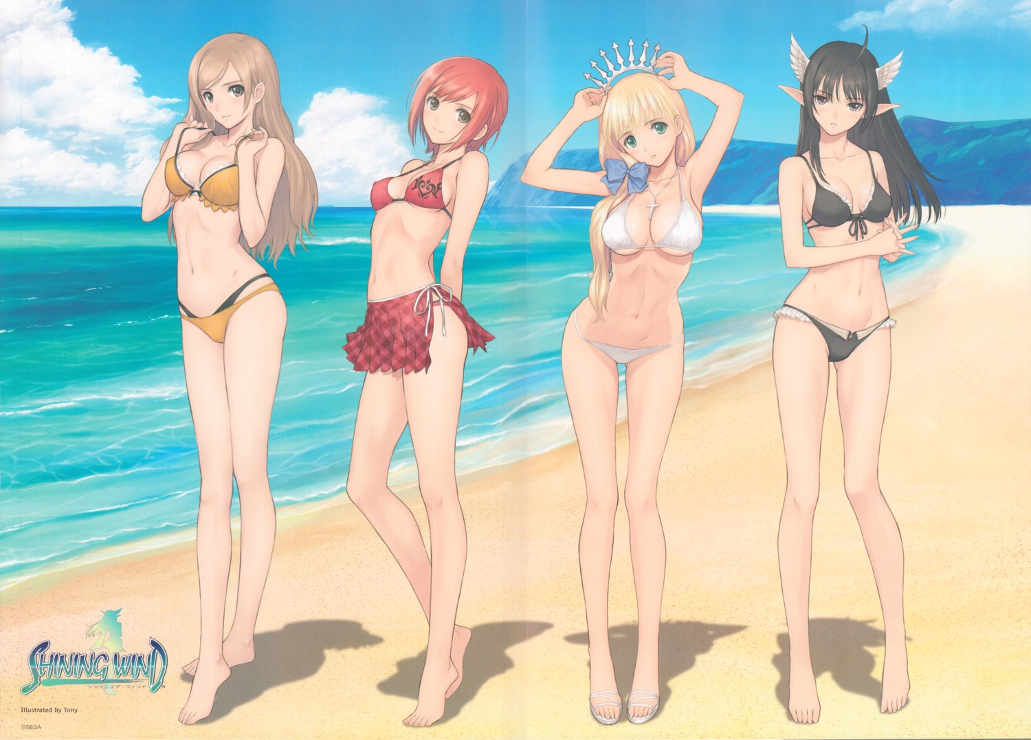 bikini clalaclan_philias cleavage crease elf erect_nipples kanon_seena kureha_touka pointy_ears raw_scan screening sega shining_tears shining_wind shining_world swimsuits tony_taka underboob wings xecty_ein