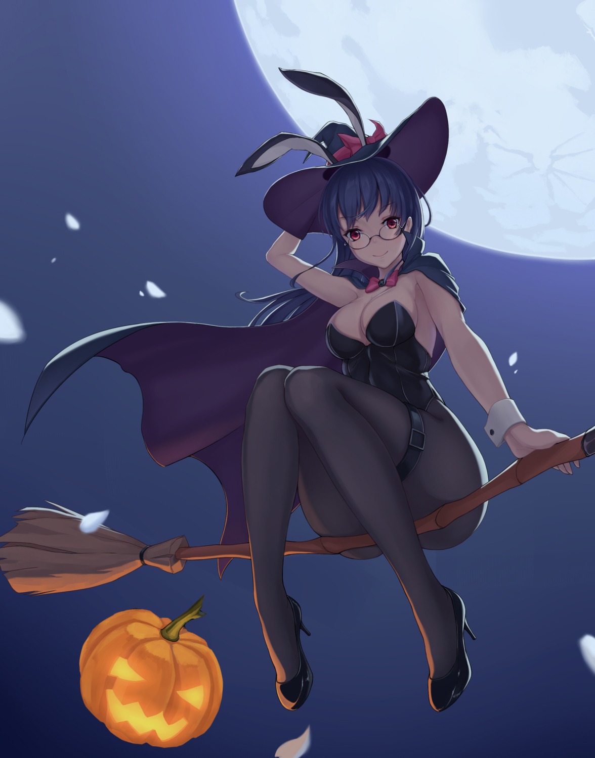 animal_ears bunny_ears bunny_girl cleavage halloween heels kano_sakurai megane pantyhose witch