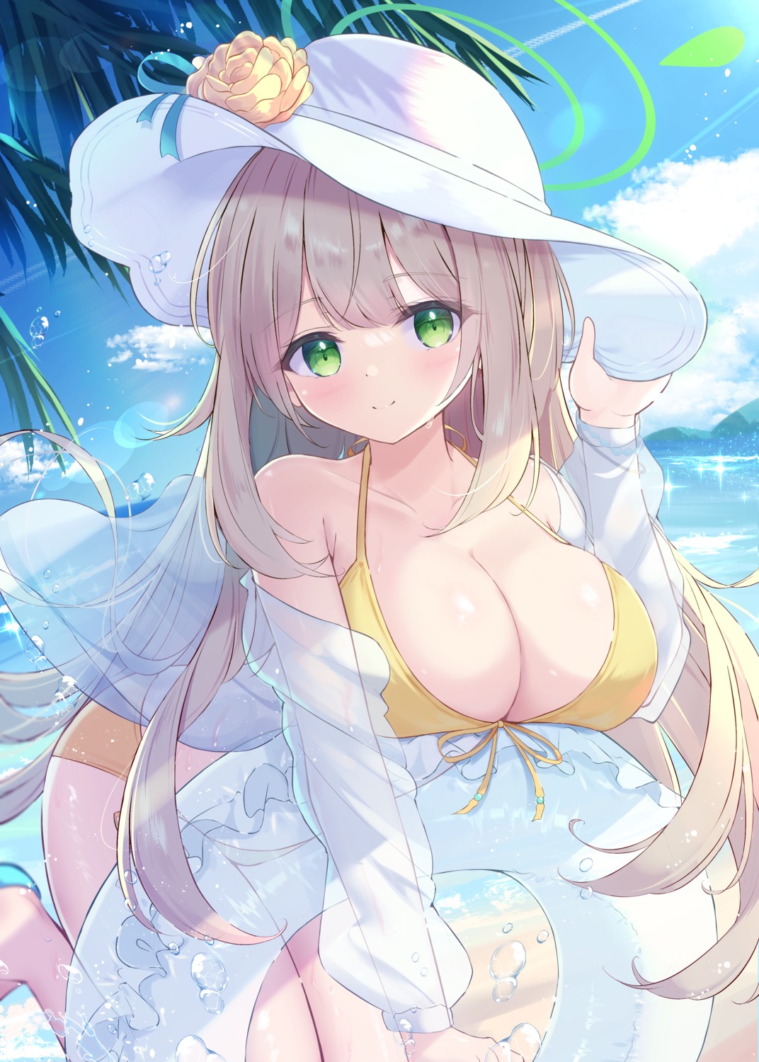 bikini blue_archive halo izayoi_nonomi mikaze_maruto open_shirt see_through swimsuits wet wet_clothes