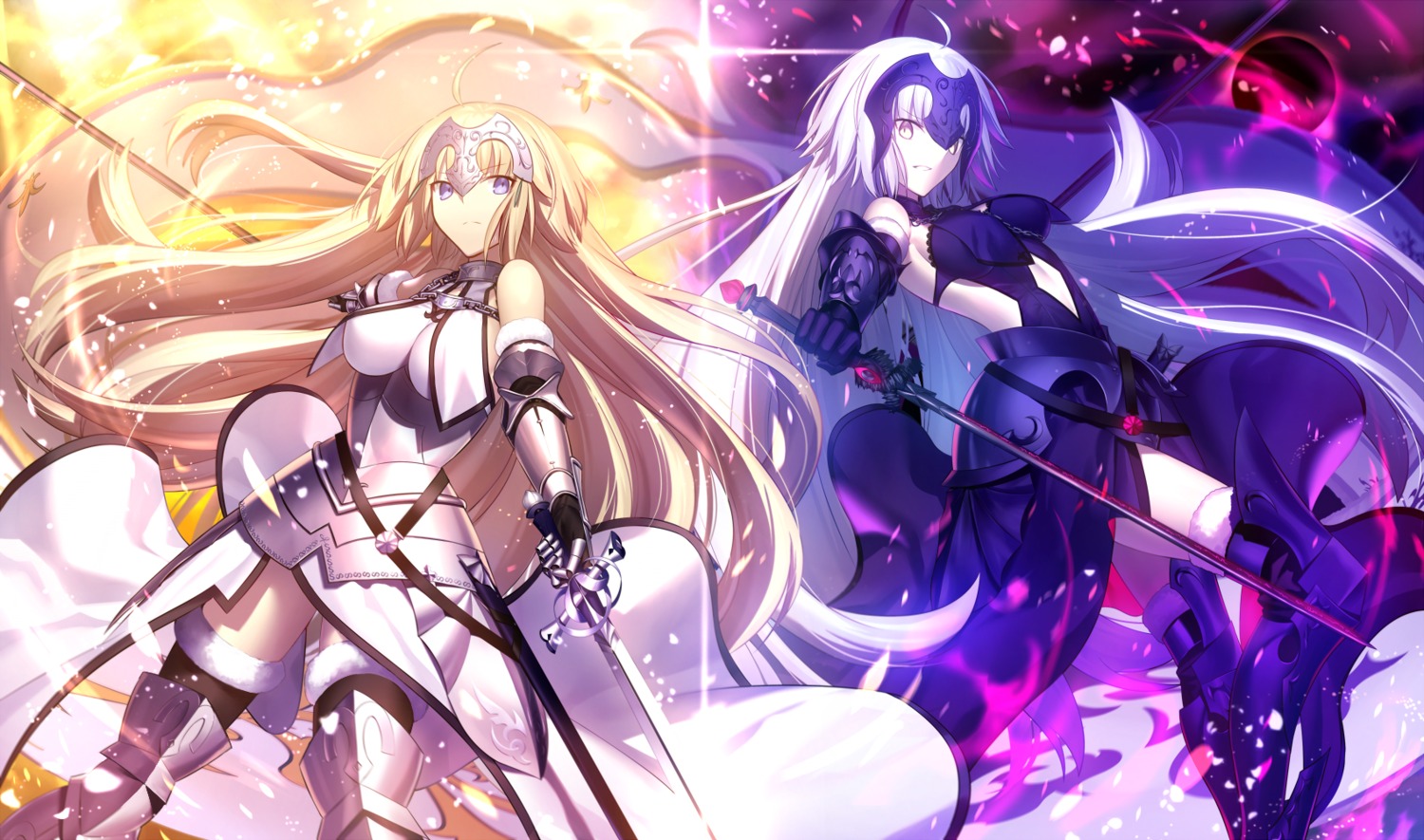 armor fate/grand_order jeanne_d'arc jeanne_d'arc_(alter)_(fate) jeanne_d'arc_(fate) mashima_saki_(mashimasa) sword thighhighs weapon