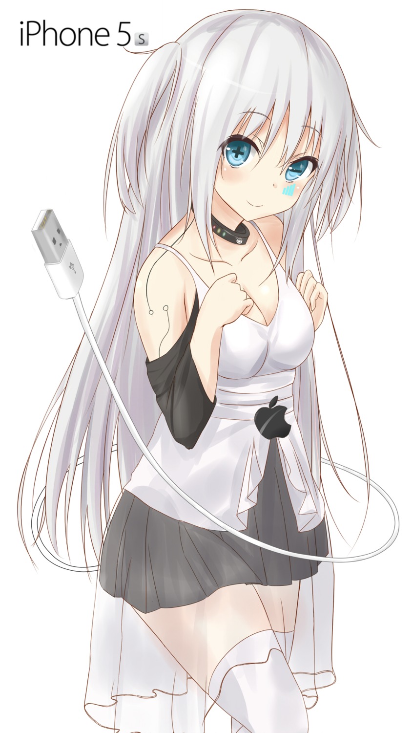 anthropomorphization apple iphone saku_(kudrove) thighhighs