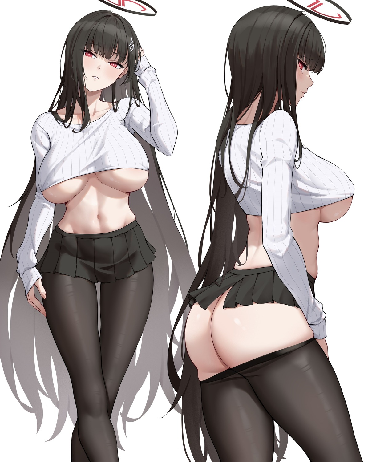 ass blue_archive halo no_bra pantyhose shirt_lift sweater tsukatsuki_rio underboob yukiaka