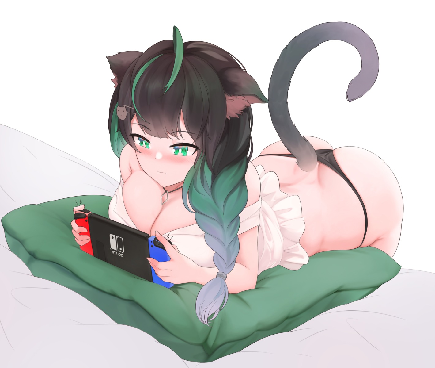 animal_ears ass nekomimi no_bra open_shirt pantsu riba tail thong