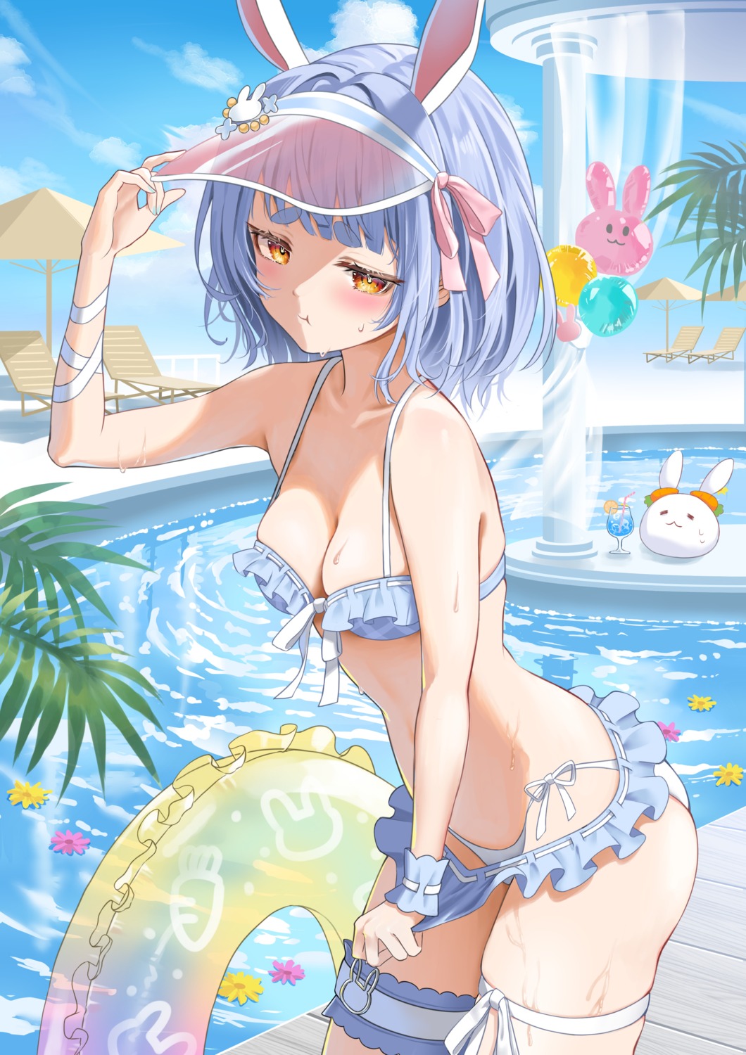 animal_ears bikini bunny_ears garter genjitsu_pirika hololive swimsuits usada_pekora wet