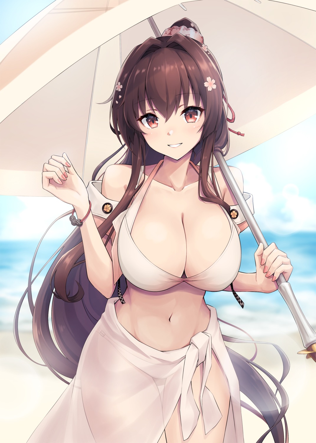 bikini kantai_collection kodama_(mmt_uf) see_through swimsuits umbrella yamato_(kancolle)