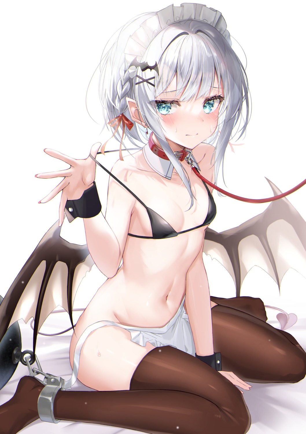 bikini_top bondage devil maid pointy_ears simito swimsuits tail thighhighs undressing wings