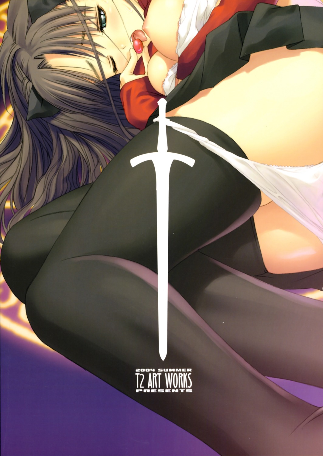 breasts fate/stay_night nipples no_bra pantsu thighhighs tony_taka toosaka_rin