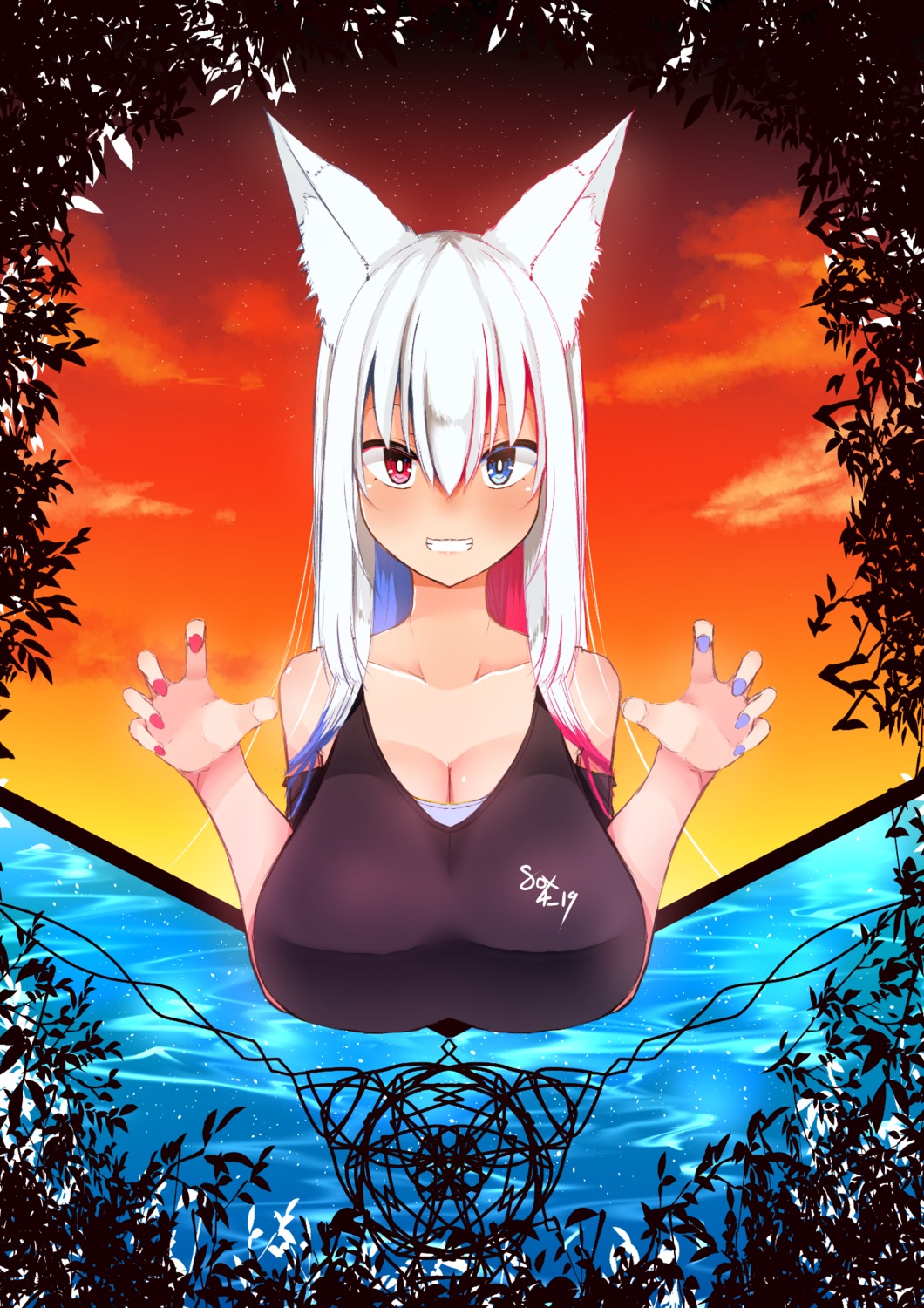 animal_ears cleavage heterochromia tagme