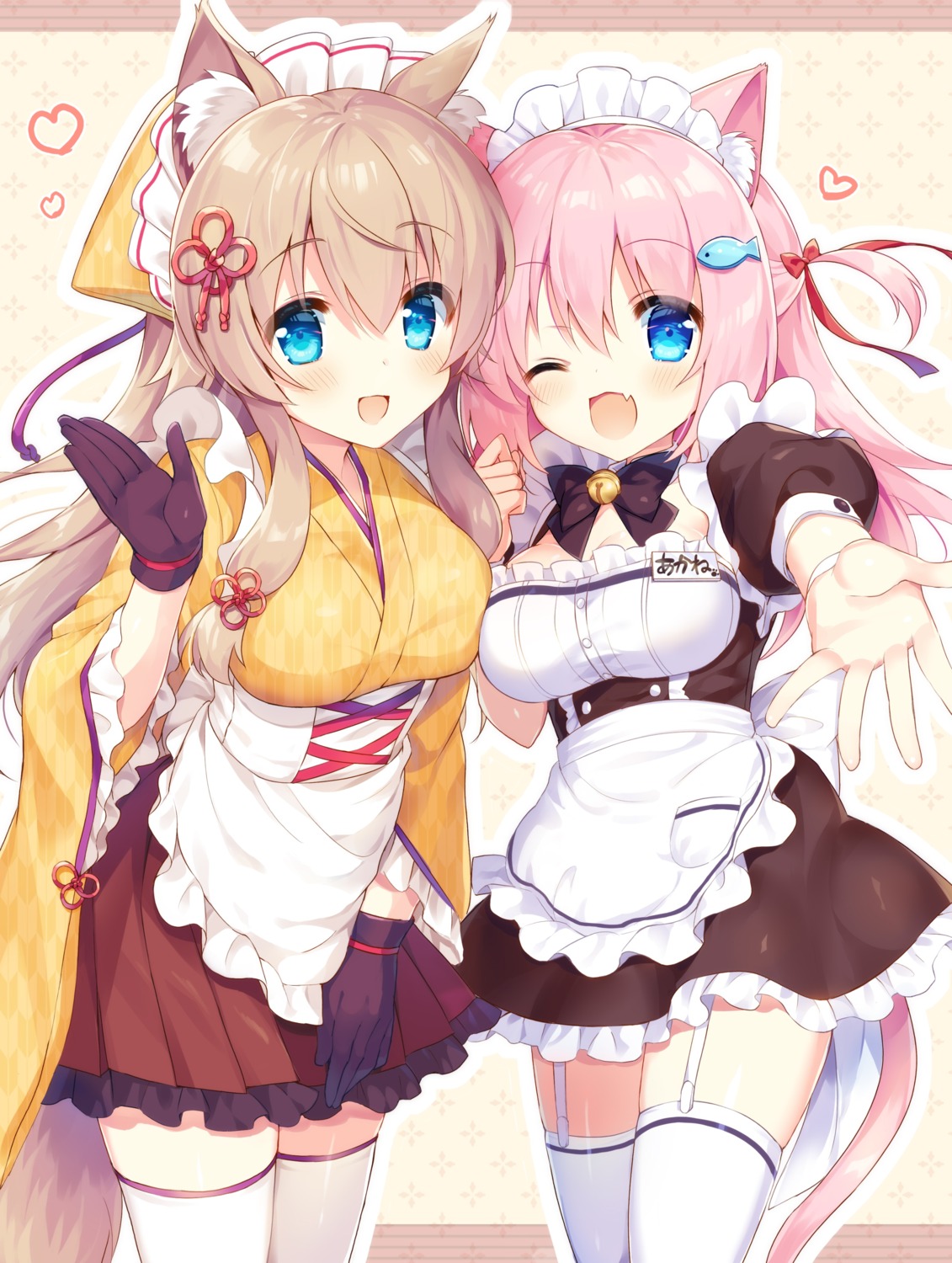 animal_ears kitsune maid natsuki_marina nekomimi stockings tail thighhighs wa_maid