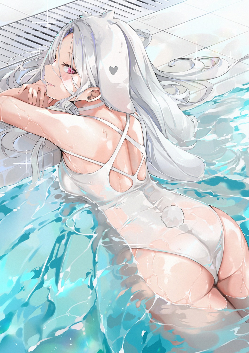 animal_ears ass bunny_ears dema_hmw see_through swimsuits tail wet wet_clothes