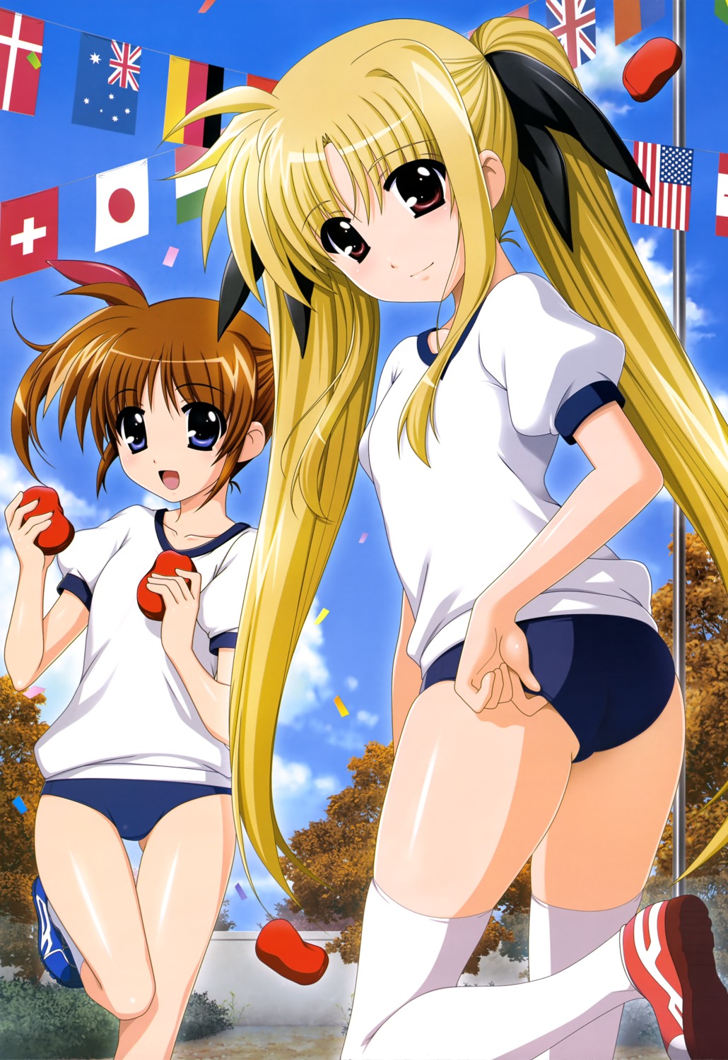 ass buruma fate_testarossa gym_uniform higa_yukari mahou_shoujo_lyrical_nanoha takamachi_nanoha thighhighs