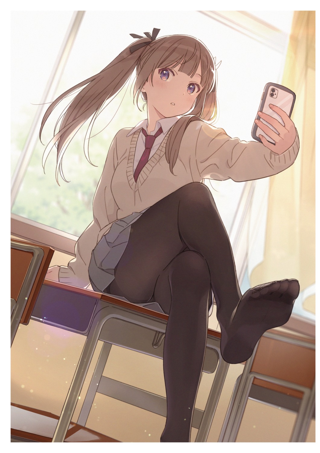 digital_version feet hechima pantyhose seifuku selfie skirt_lift sweater