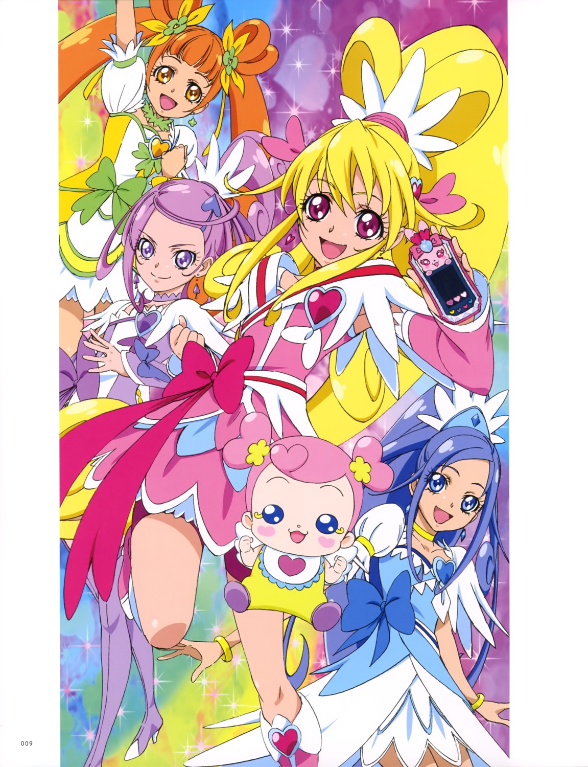 ai-chan_(precure) aida_mana bike_shorts dokidoki!_precure dress heels hishikawa_rikka kenzaki_makoto pretty_cure takahashi_akira thighhighs yotsuba_alice