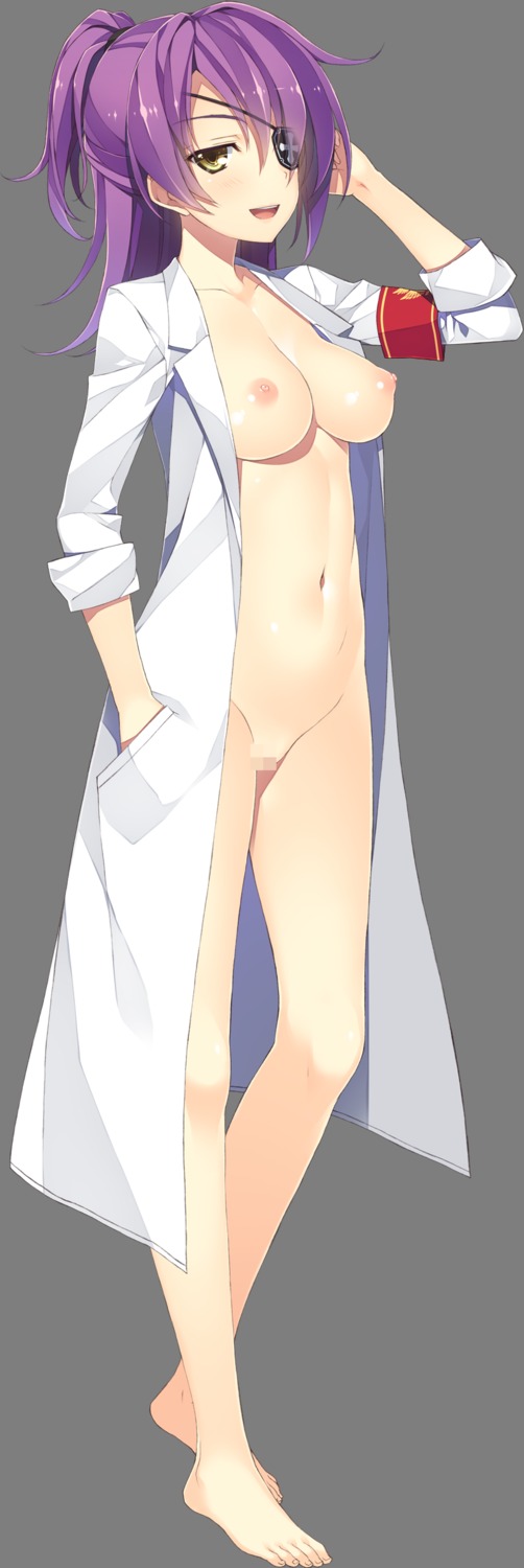 bottomless breasts censored effordom_soft eyepatch jyukishi_cutie_bullet kawasaki_maiko nipples no_bra open_shirt transparent_png yuuki_hagure