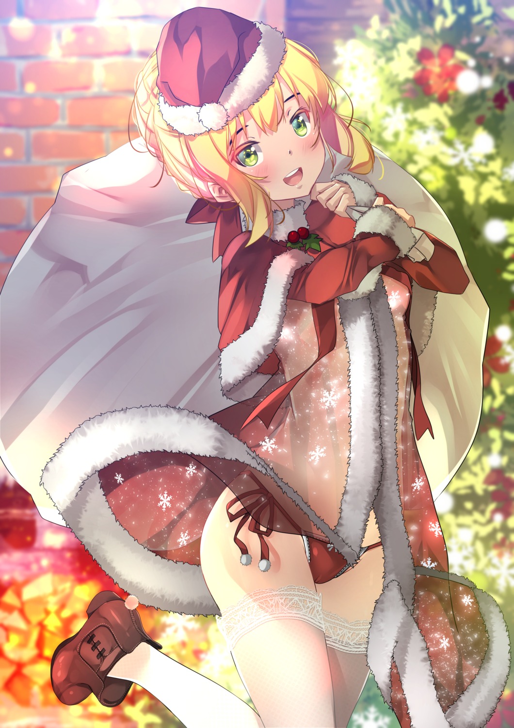 christmas fate/grand_order no_bra pantsu saber_extra see_through string_panties sydus thighhighs