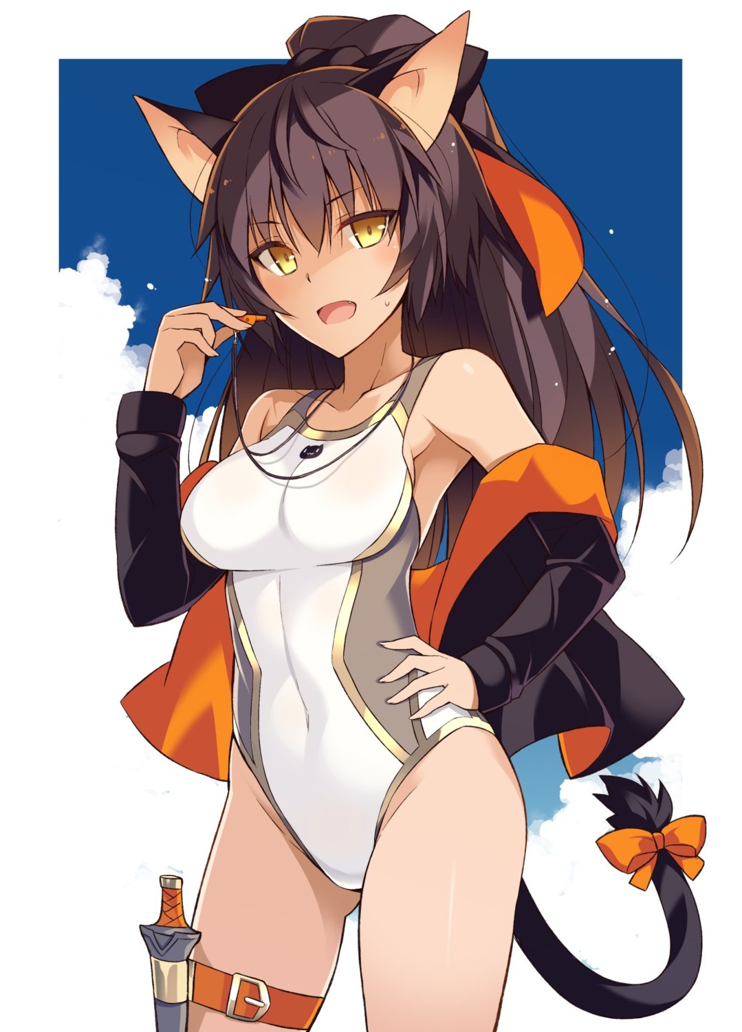 animal_ears garter oota_yuuichi swimsuits tail weapon