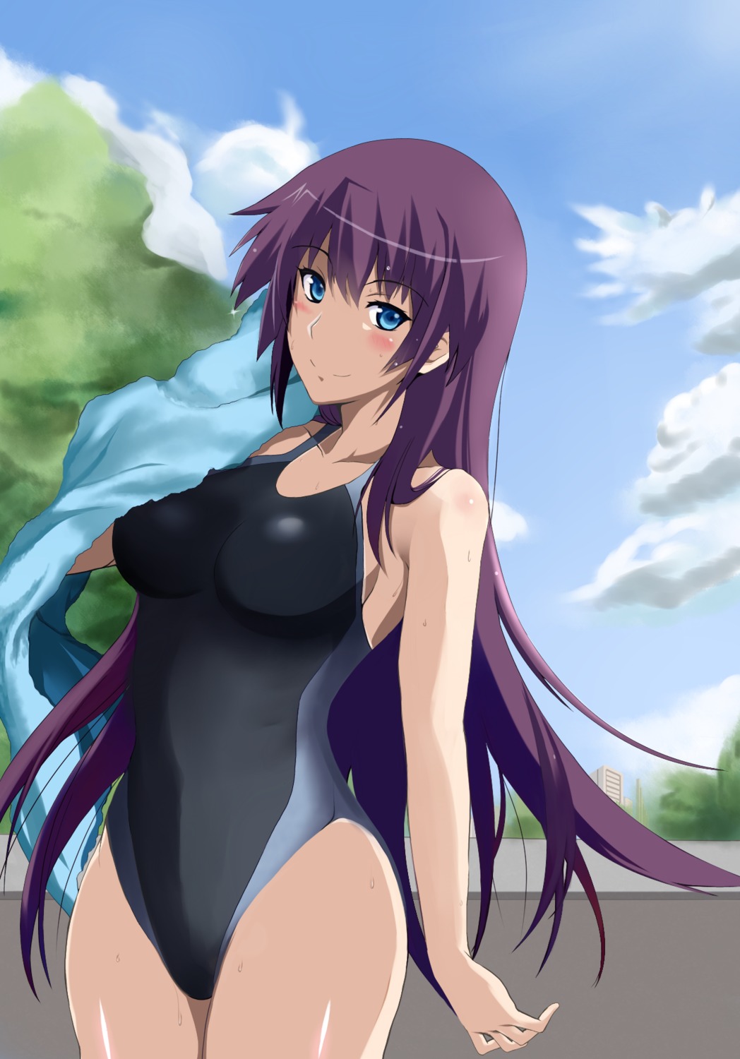 bakemonogatari maki_ikazuya monogatari_(series) senjougahara_hitagi swimsuits towel