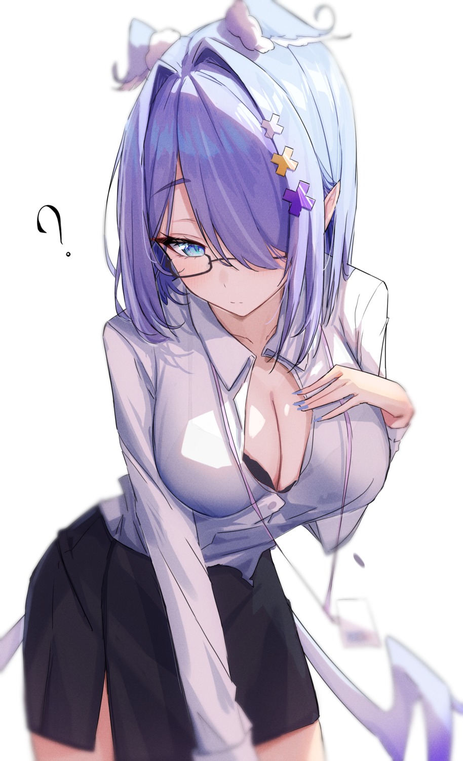 bra dress_shirt elira_pendora megane nijisanji nijisanji_en open_shirt pointy_ears ruru_(ruru_nnnn) see_through wings