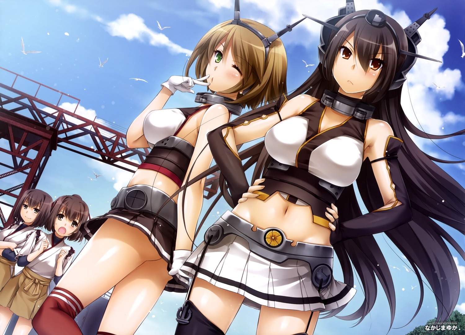 hyuuga_(kancolle) ise_(kancolle) kantai_collection mutsu_(kancolle) nagato_(kancolle) nakajima_yuka thighhighs