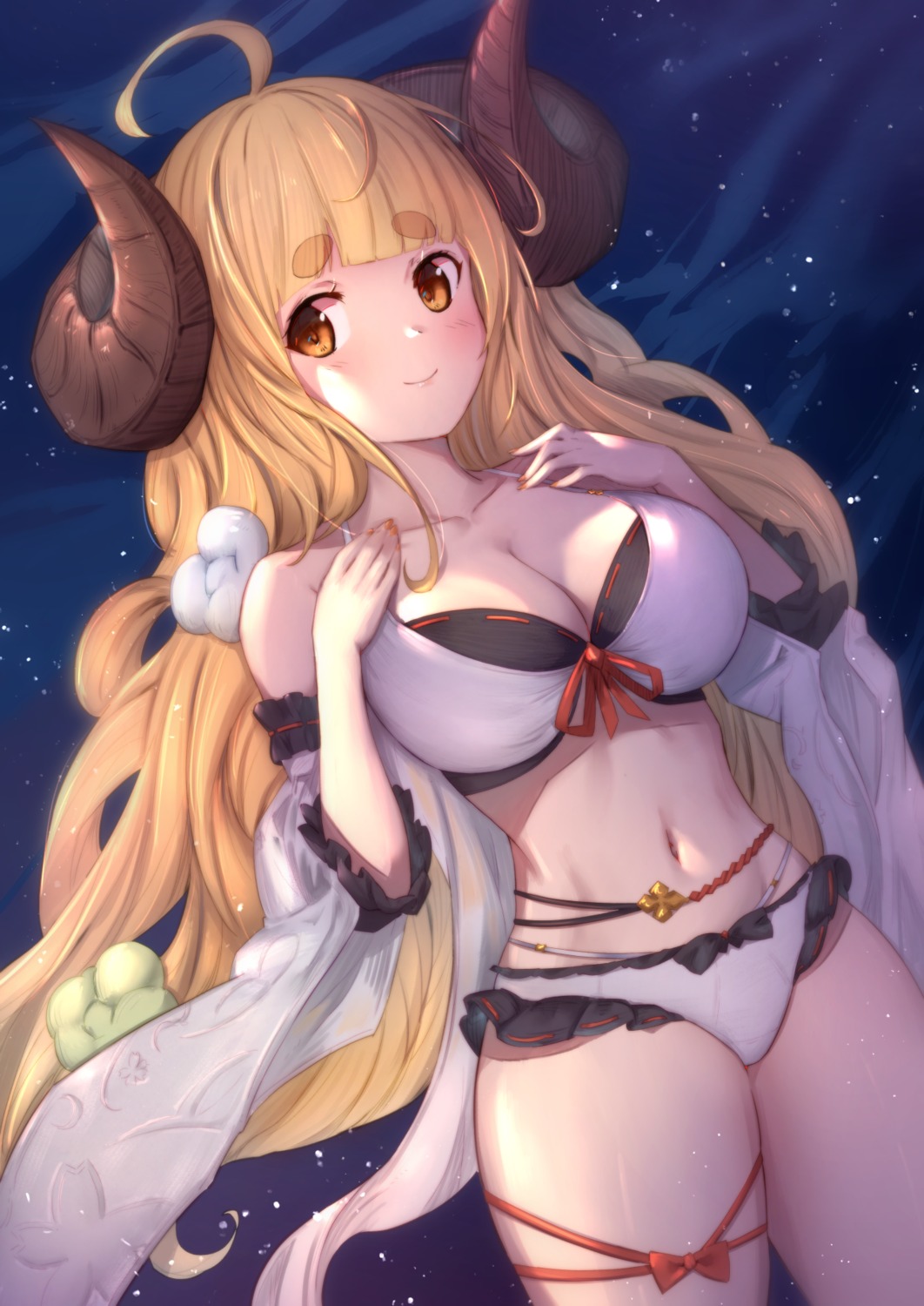 anila_(granblue_fantasy) bikini cleavage garter granblue_fantasy horns swimsuits uneg