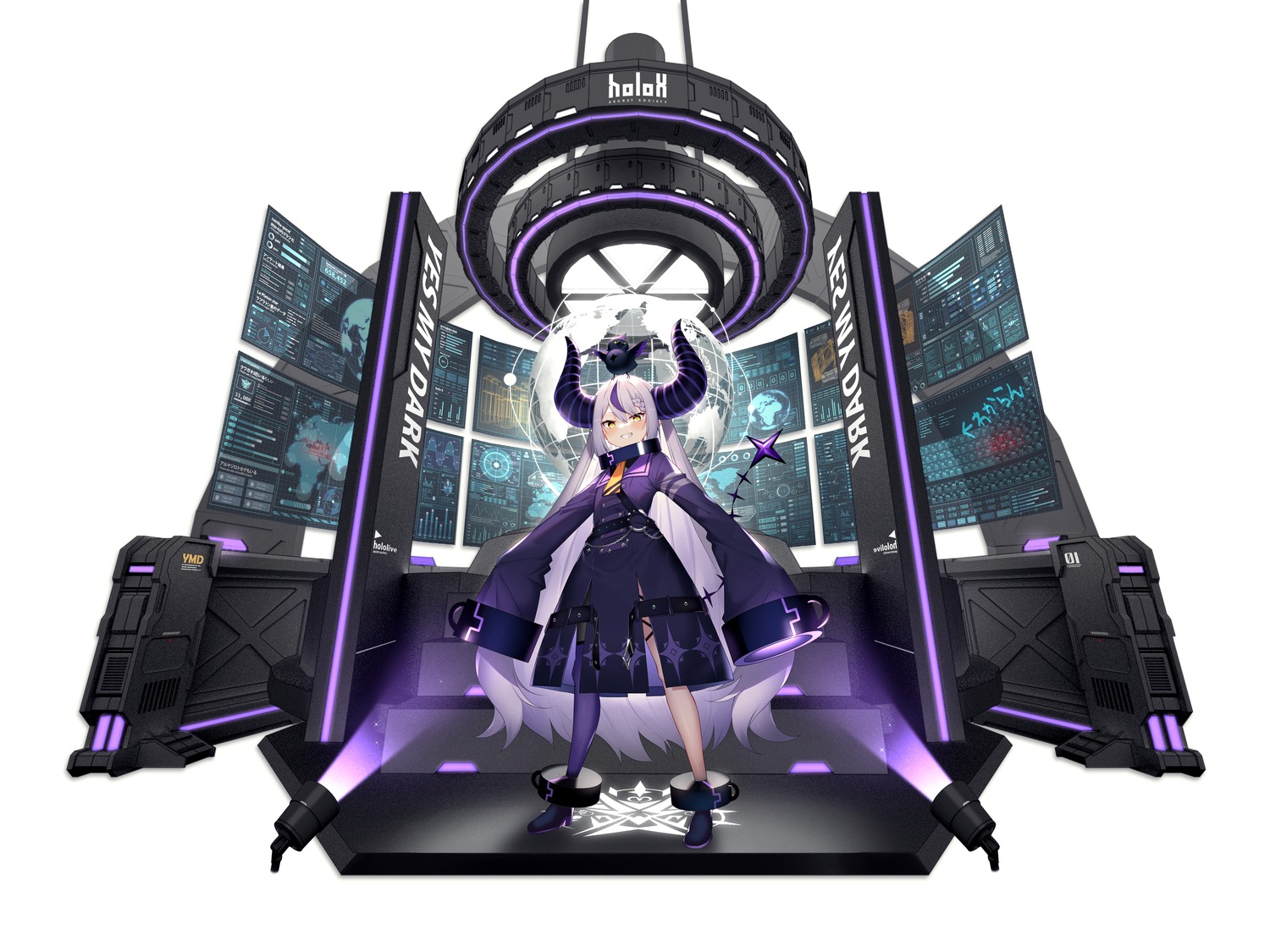 dress heels hololive horns la+_darknesss pointy_ears tail