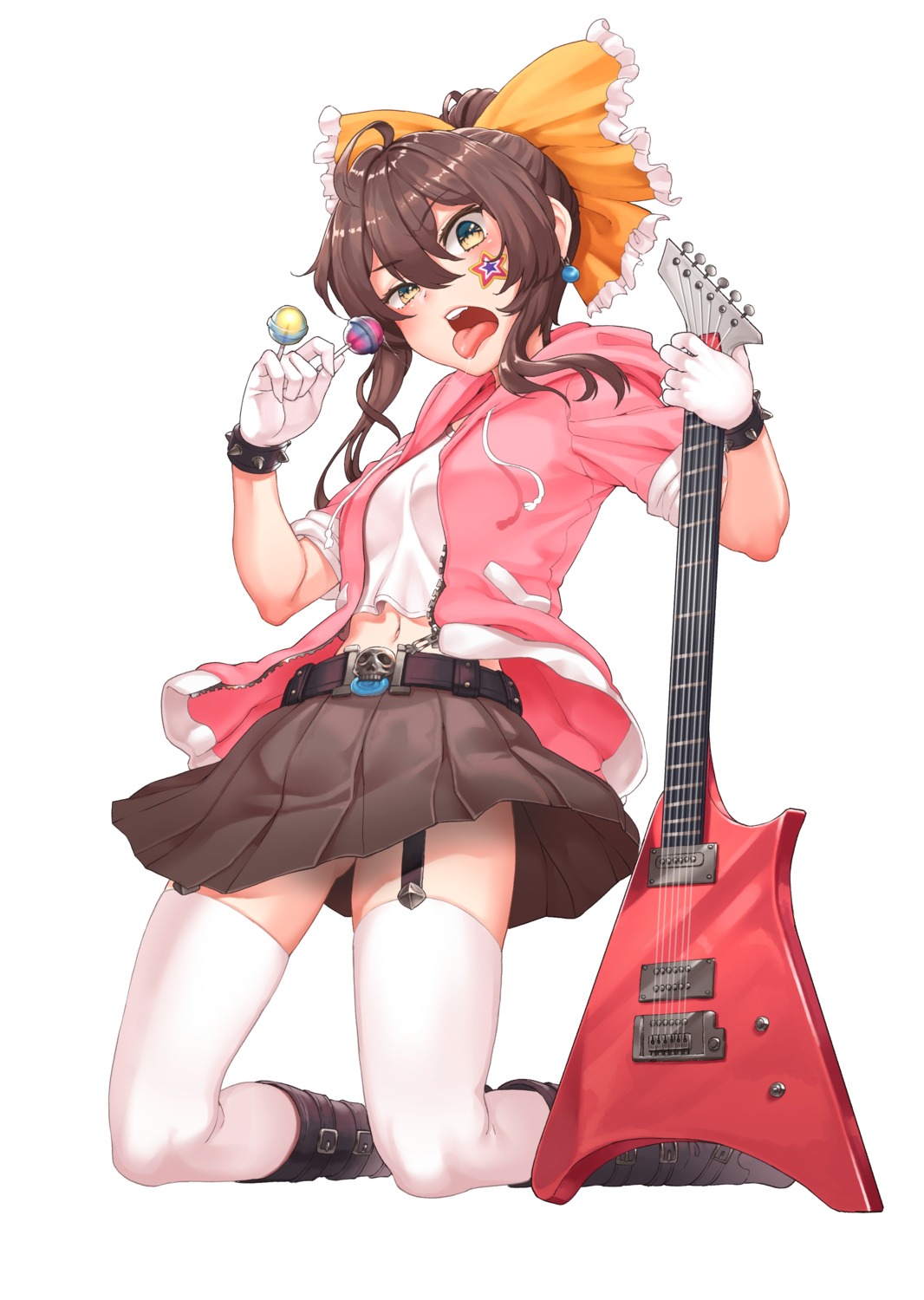 guitar kabu_(niniko2ko) skirt_lift stockings tattoo thighhighs