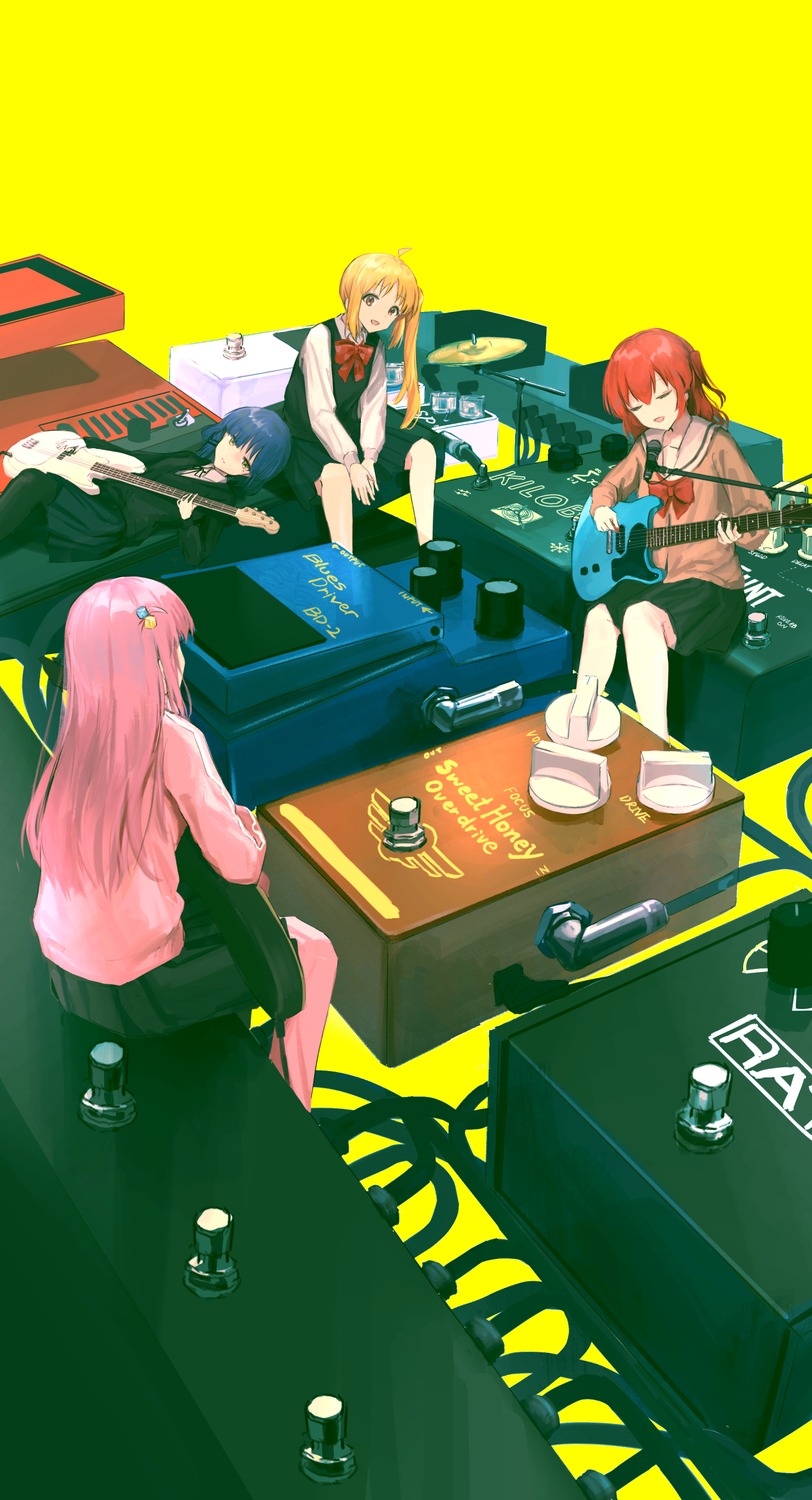 bocchi_the_rock! gotou_hitori guitar gym_uniform ijichi_nijika kita_ikuyo pantyhose seifuku seikatsu sweater yamada_ryou