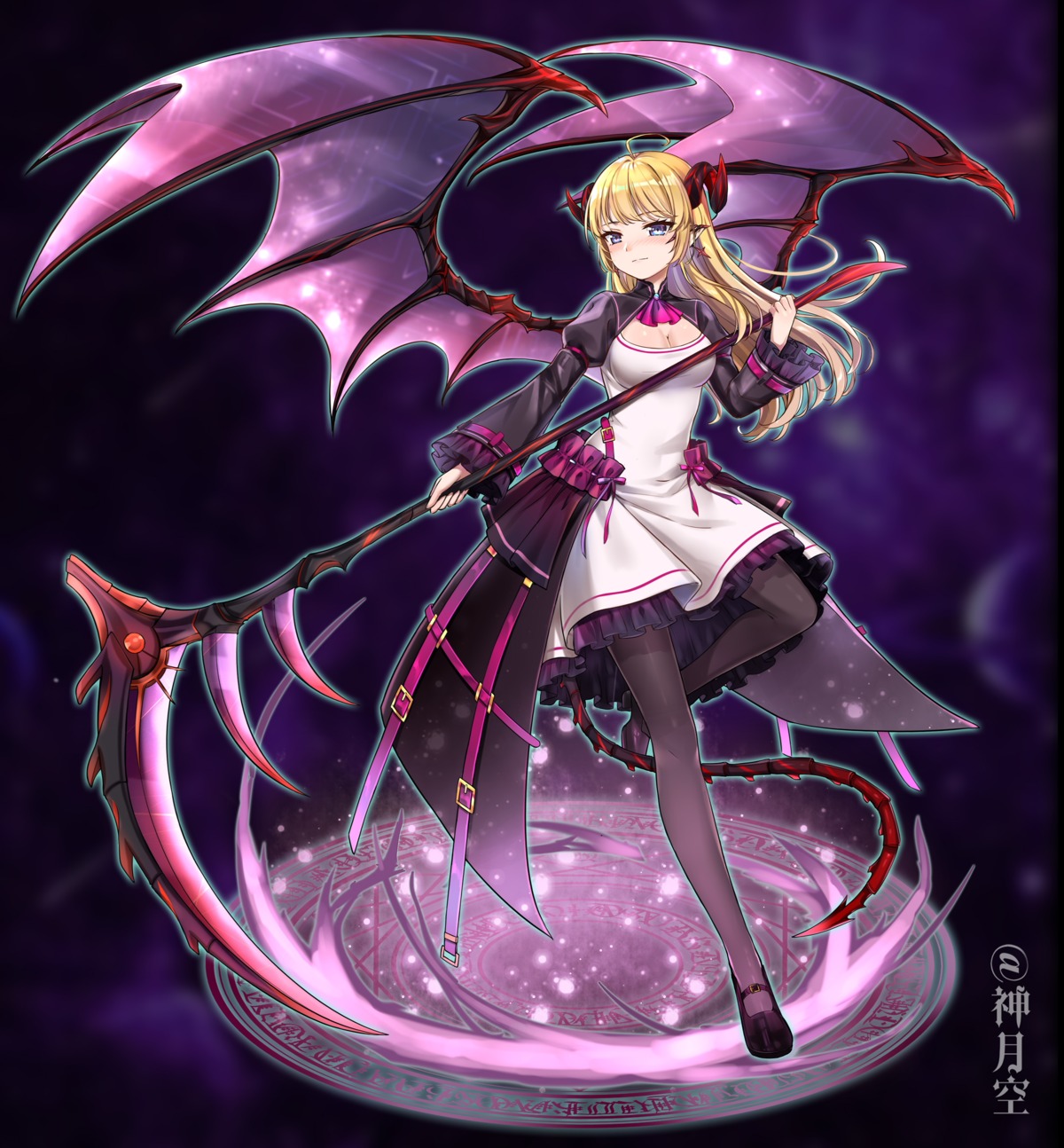 devil dress horns pantyhose pointy_ears tail weapon wings