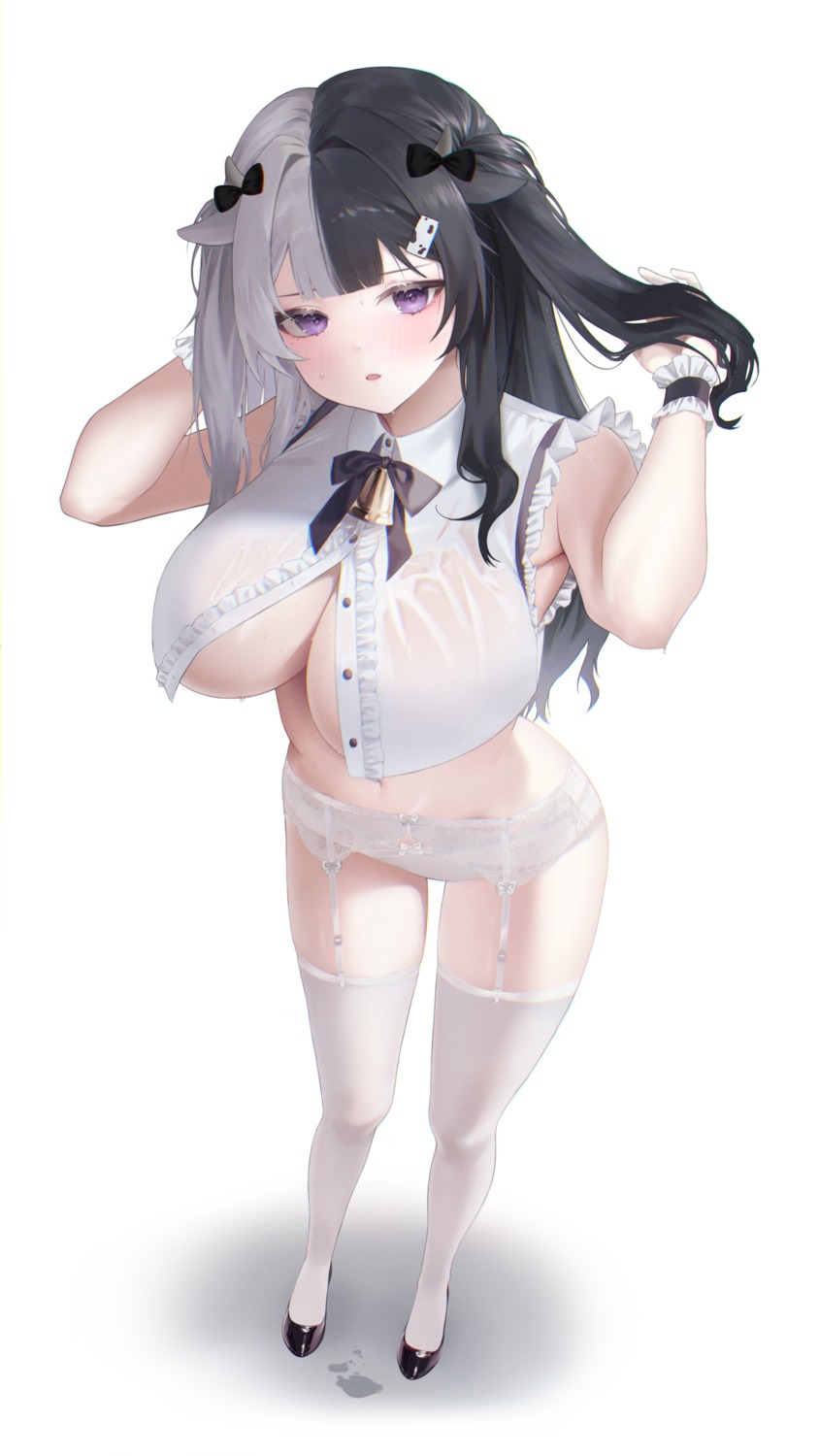 garter_belt no_bra open_shirt pantsu see_through stockings thighhighs ueda_(pixiv_5601074)