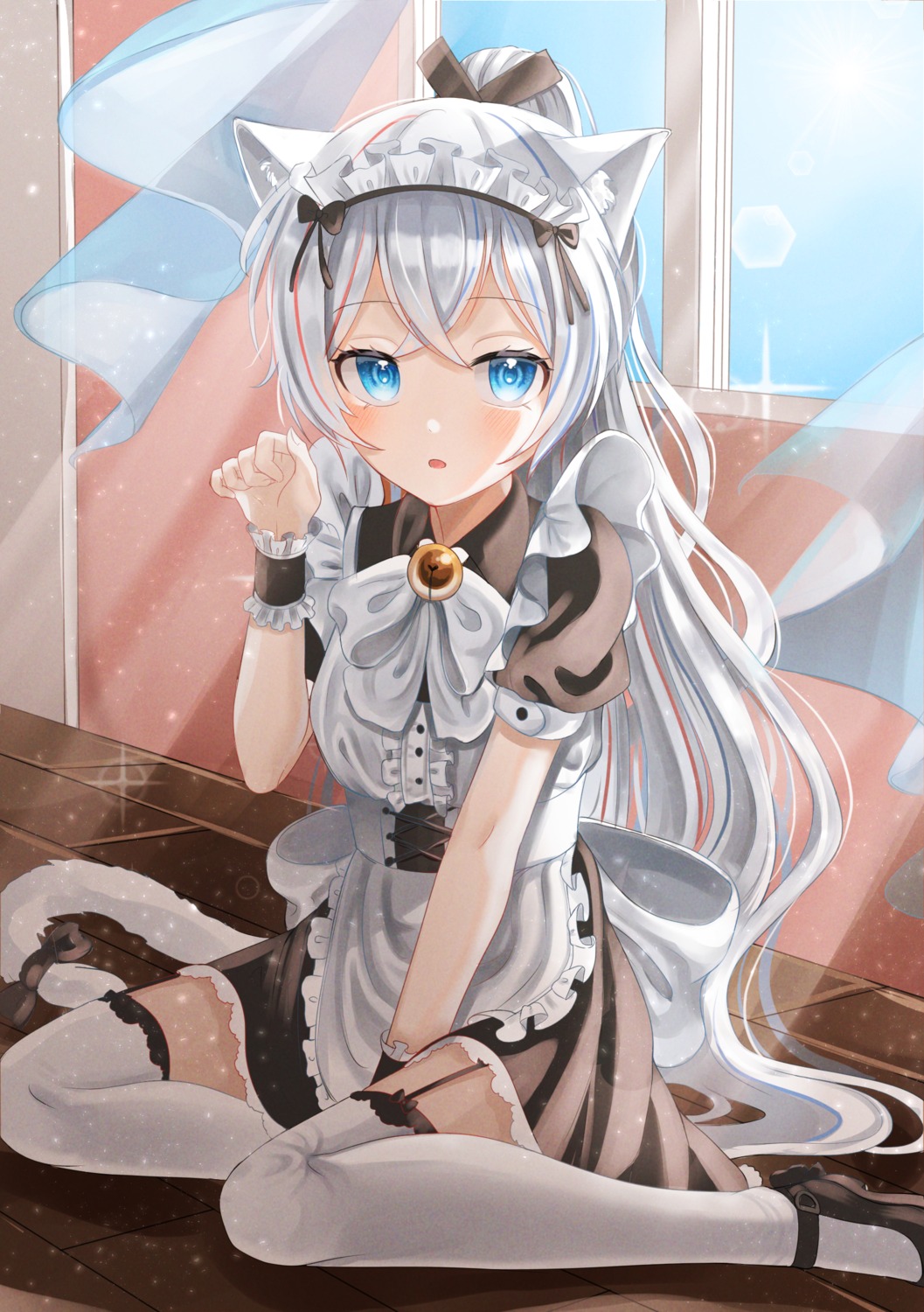 animal_ears hya_ro maid nekomimi stockings tail thighhighs