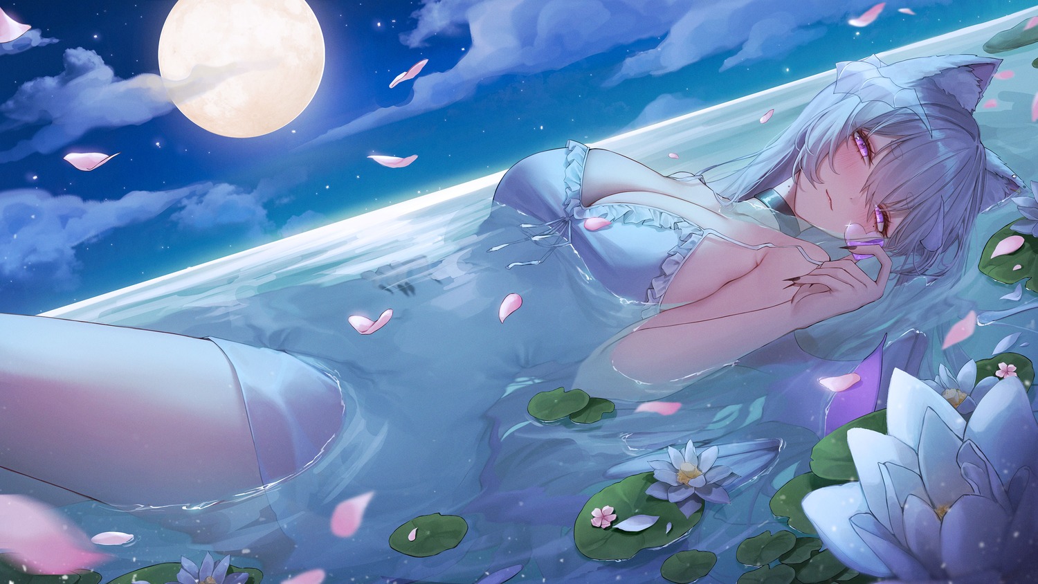 ame_816 animal_ears dress nekomimi see_through wallpaper wet wet_clothes