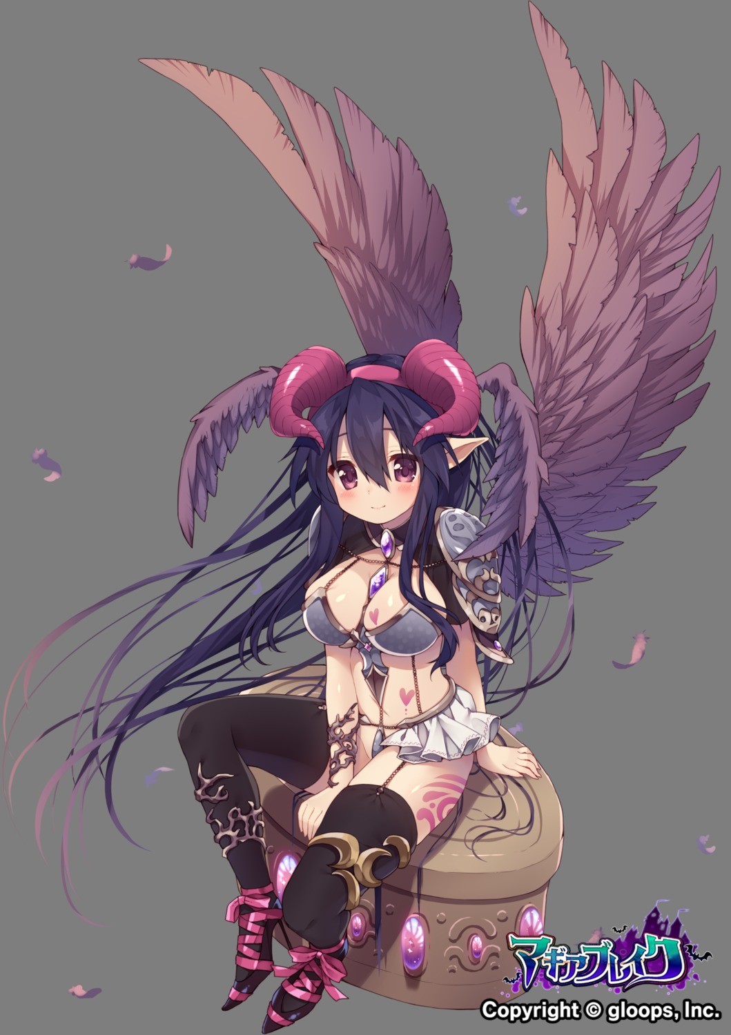 armor bikini_top cleavage heels horns nopan pointy_ears stockings swimsuits tattoo thighhighs transparent_png usamata wings