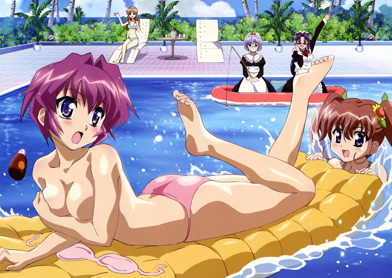 amamiya_shiina bikini breast_hold feet maid megane nanashiro_nanami nogizaka_haruka nogizaka_haruka_no_himitsu nogizaka_mika sakurazaka_hazuki swimsuits topless