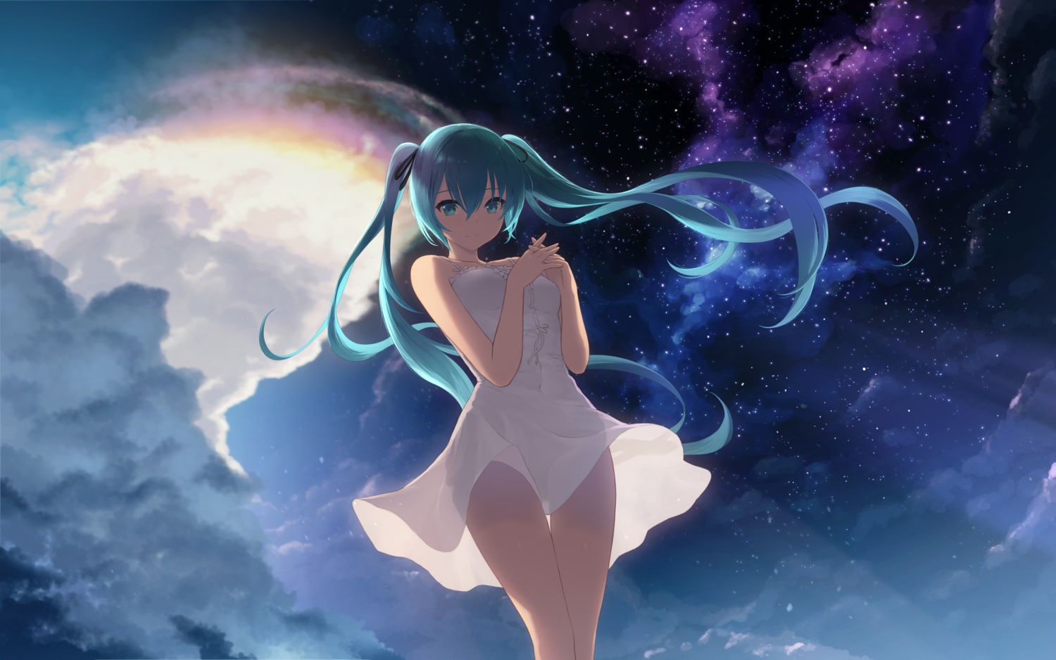 cait dress hatsune_miku see_through skirt_lift summer_dress vocaloid