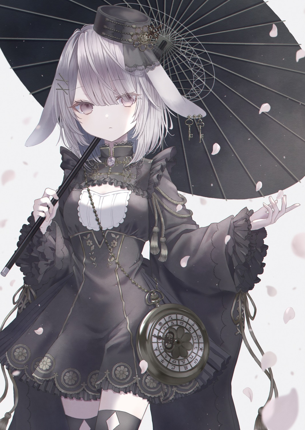 animal_ears bunny_ears dress gothic_lolita lolita_fashion paruno thighhighs umbrella