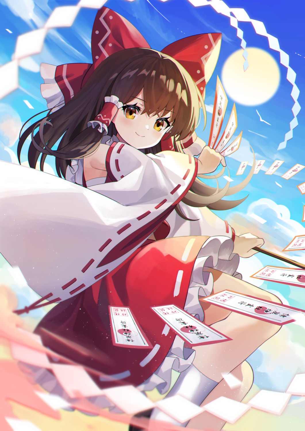 hakurei_reimu miko skirt_lift touhou yuujin_(yuzinn333)