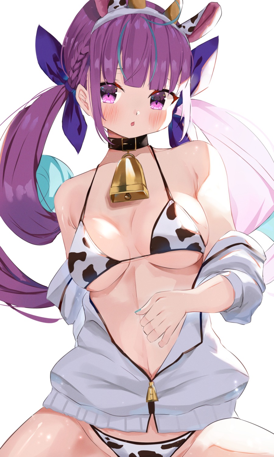 animal_ears bikini hololive horns minato_aqua open_shirt swimsuits yamamoto_(ymmt_is_sexy)