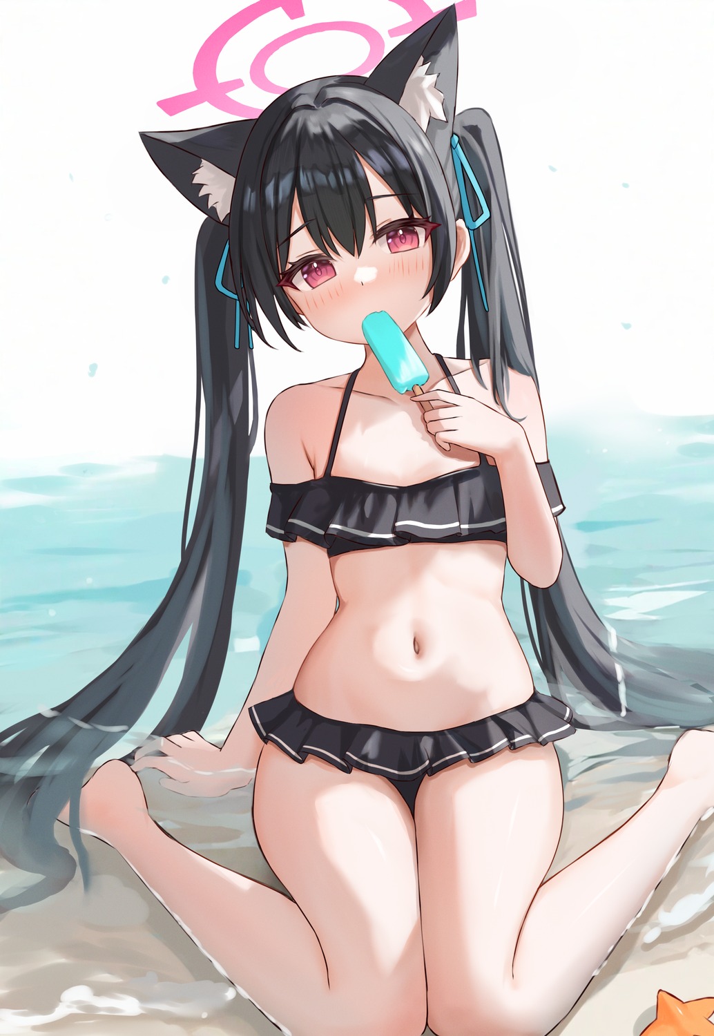 animal_ears bikini blue_archive fanteam halo kuromi_serika nekomimi swimsuits wet