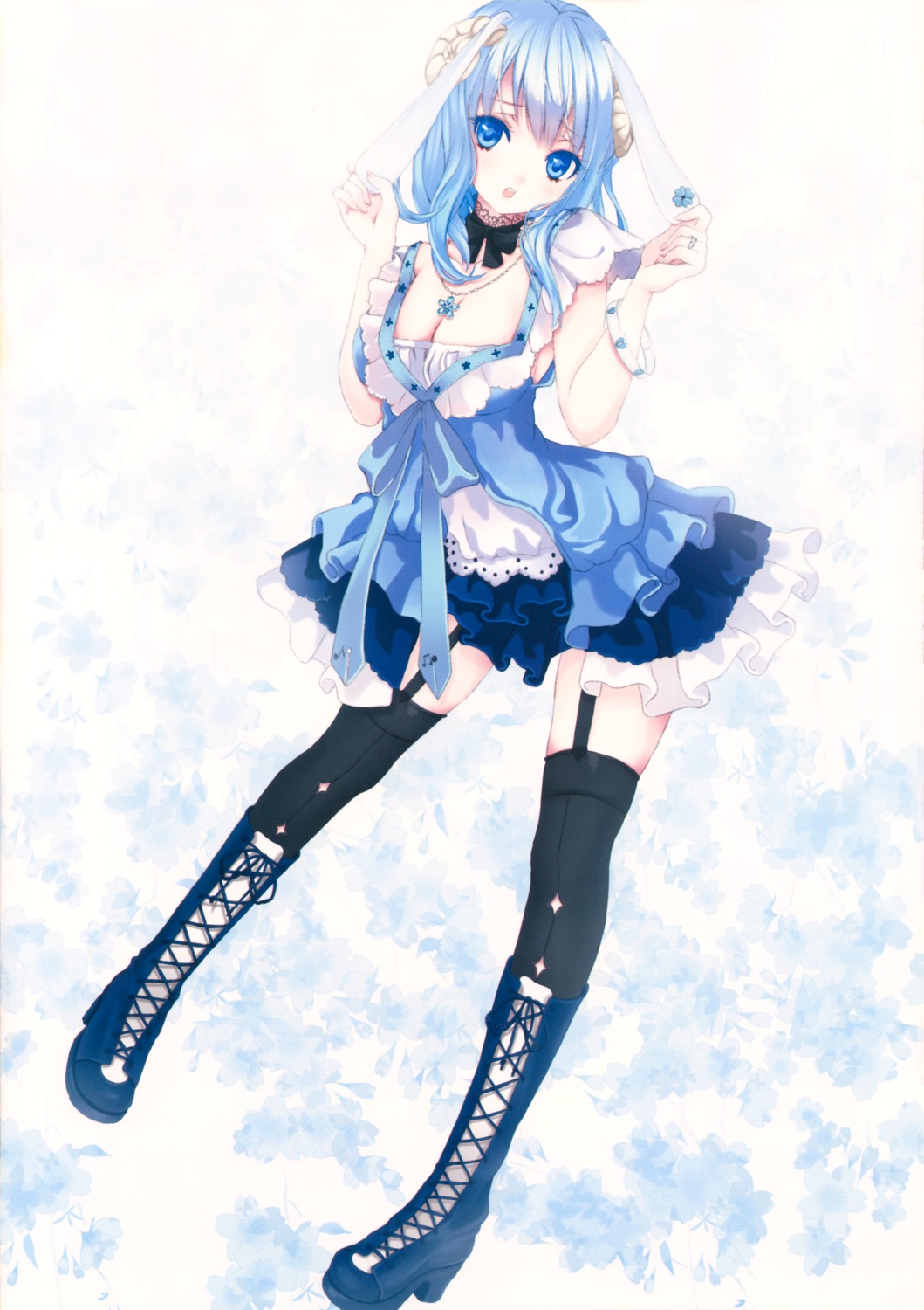 animal_ears cleavage dress horns overfiltered phan screening stockings thighhighs