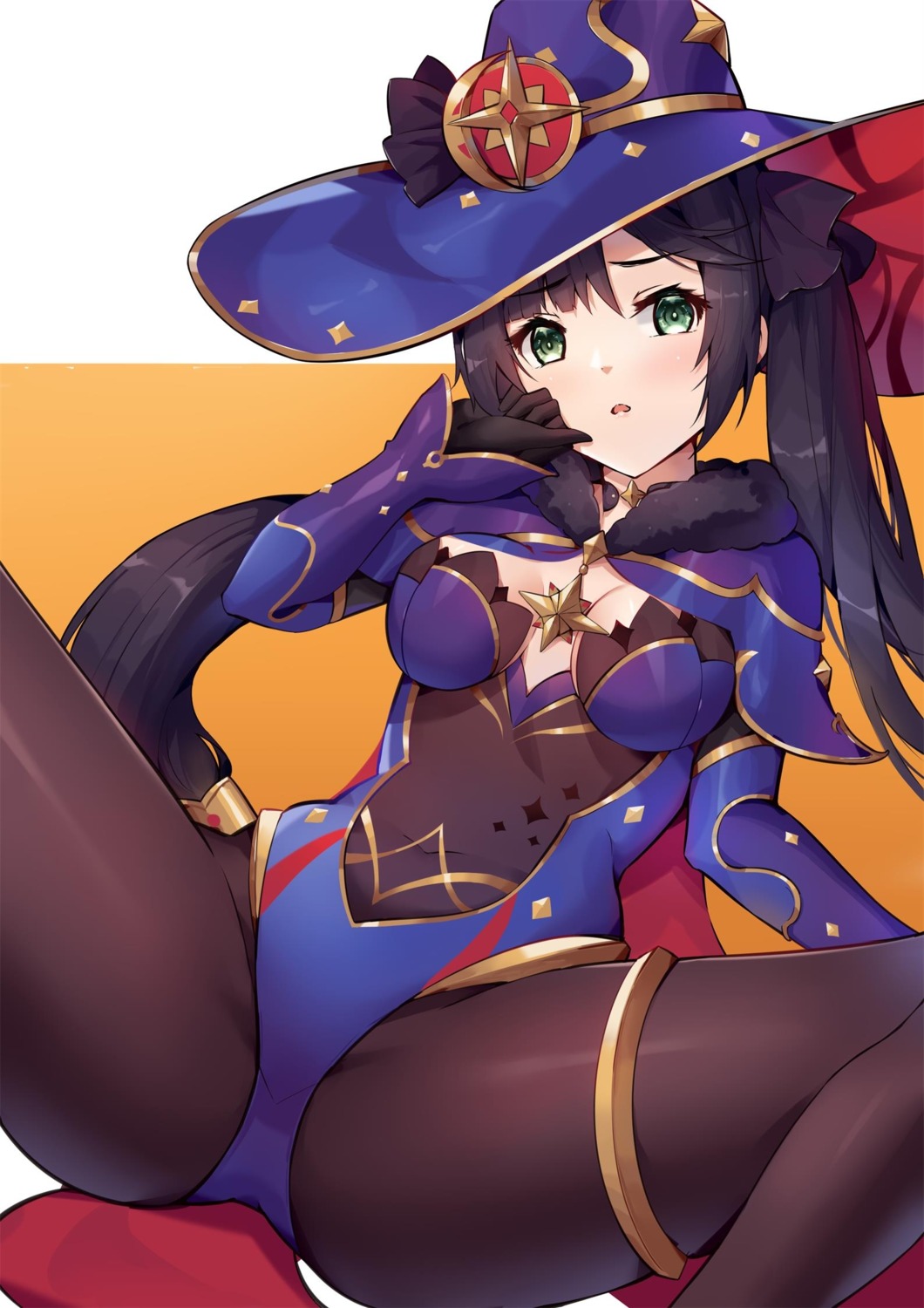 eol_9 garter genshin_impact leotard mona_megistus no_bra pantyhose witch