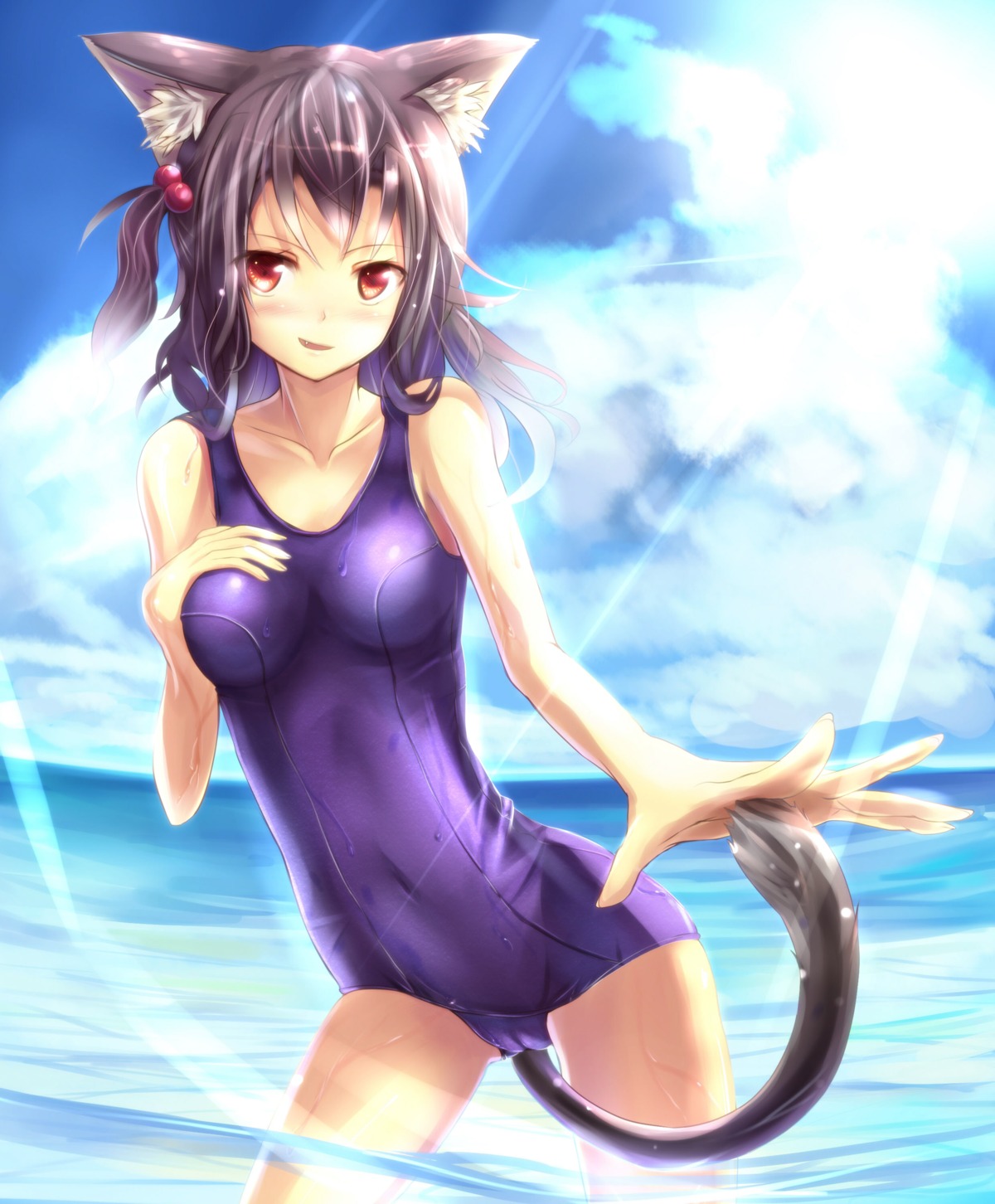 animal_ears cameltoe nekomimi sakura_ani school_swimsuit swimsuits tail