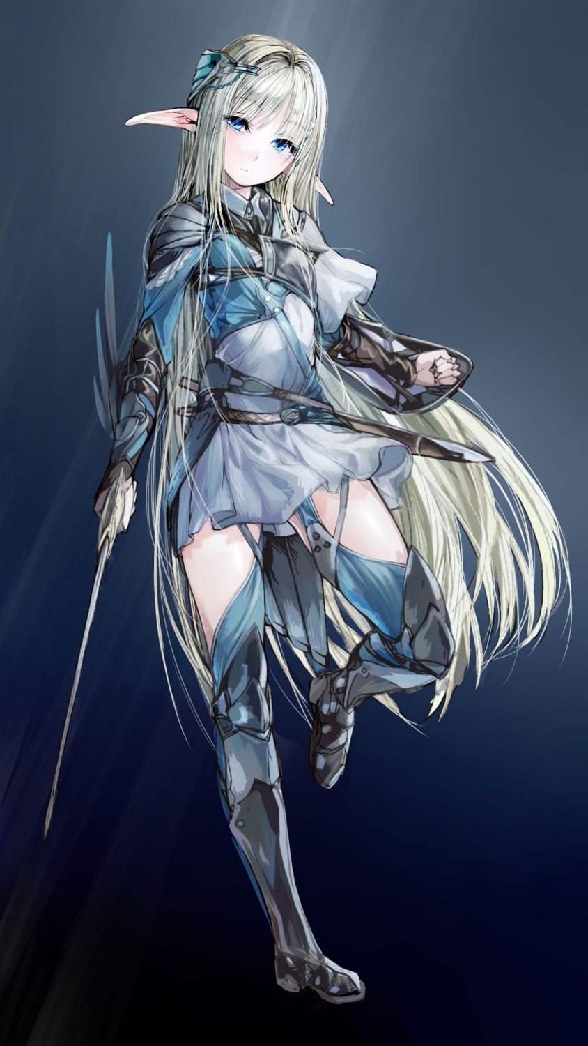 armor dress elf pointy_ears sinker stockings sword thighhighs