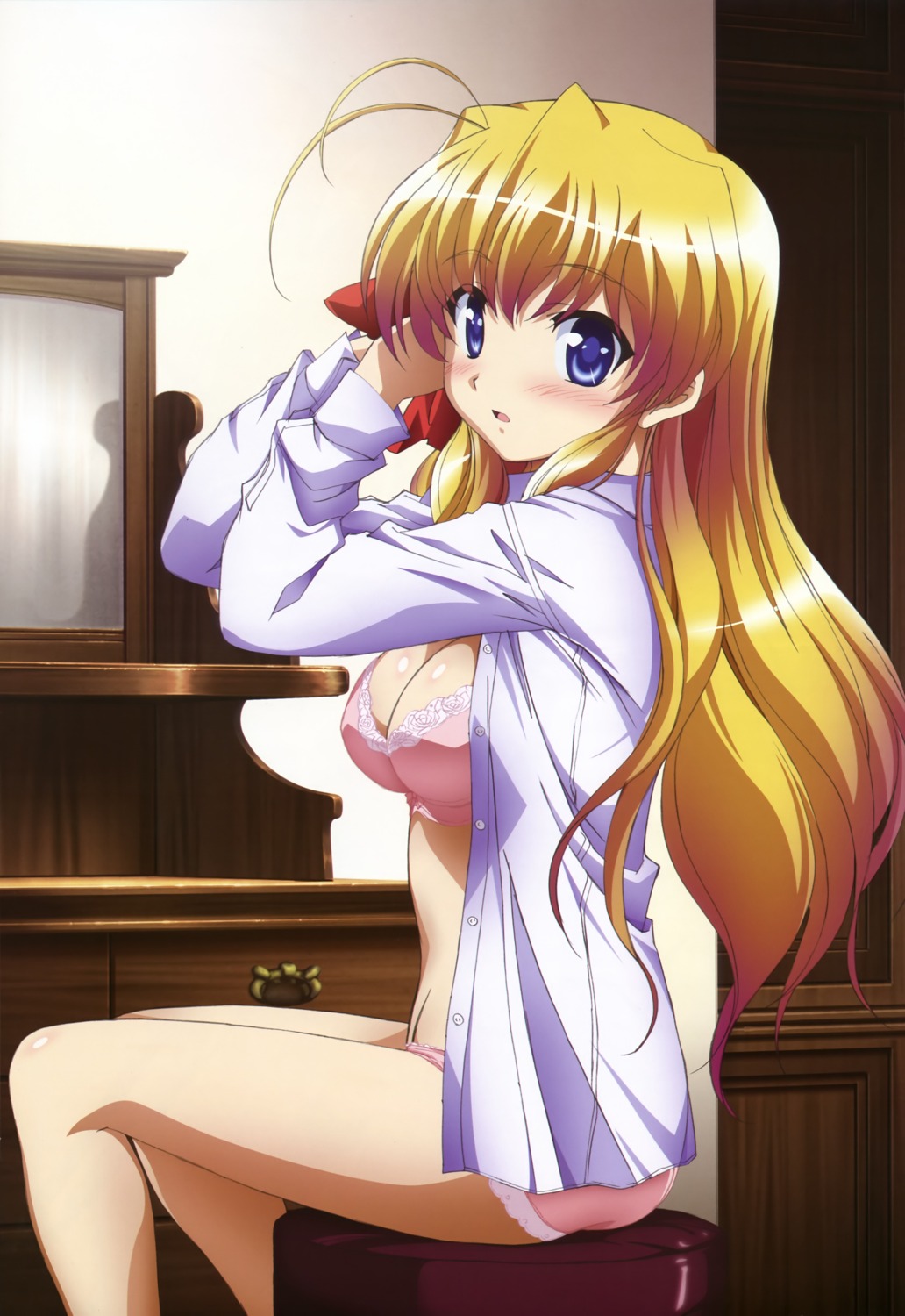 bra cleavage dress_shirt fortune_arterial isono_satoshi open_shirt pantsu sendou_erika