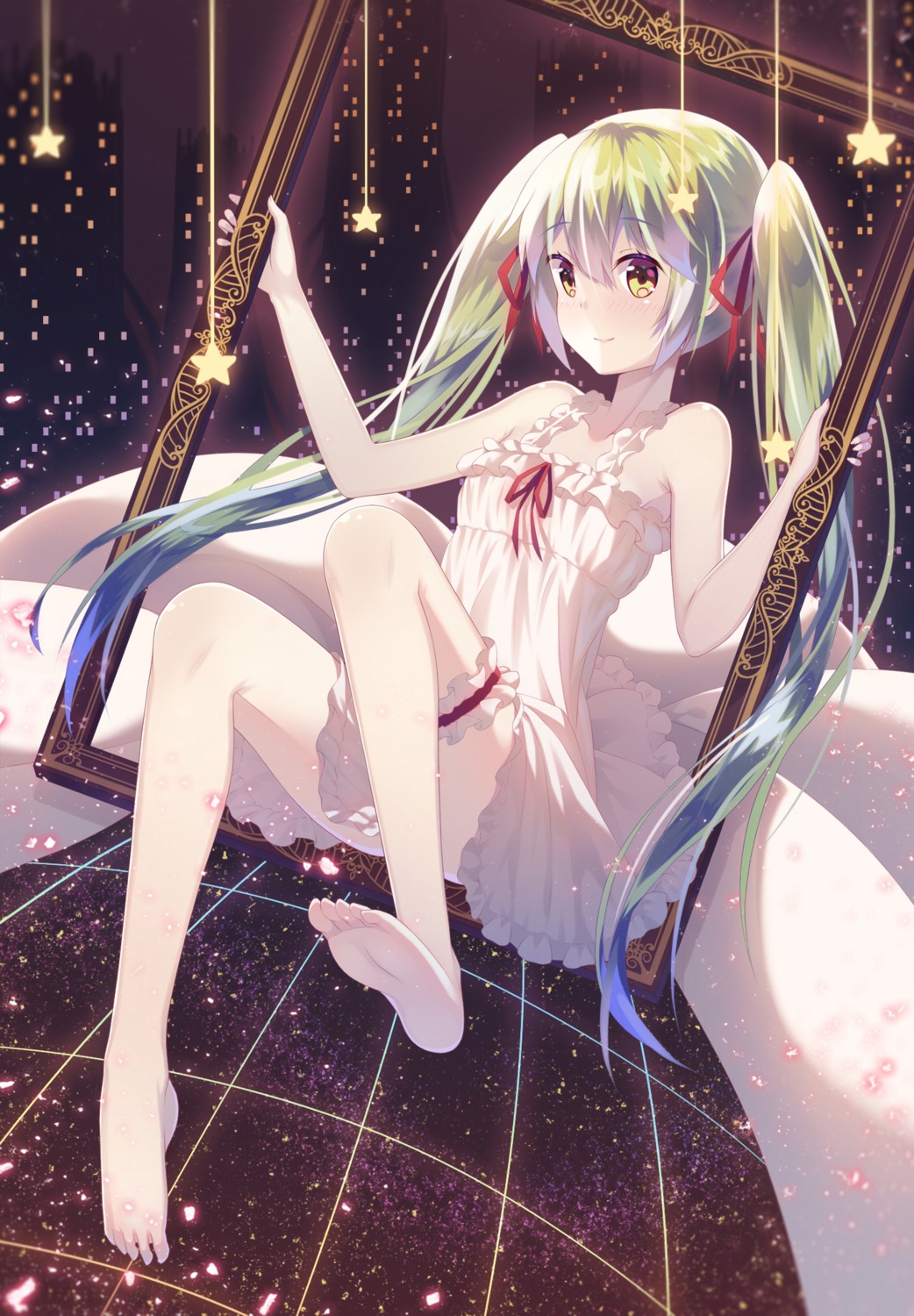 dress feet garter hatsune_miku natsu97 summer_dress vocaloid