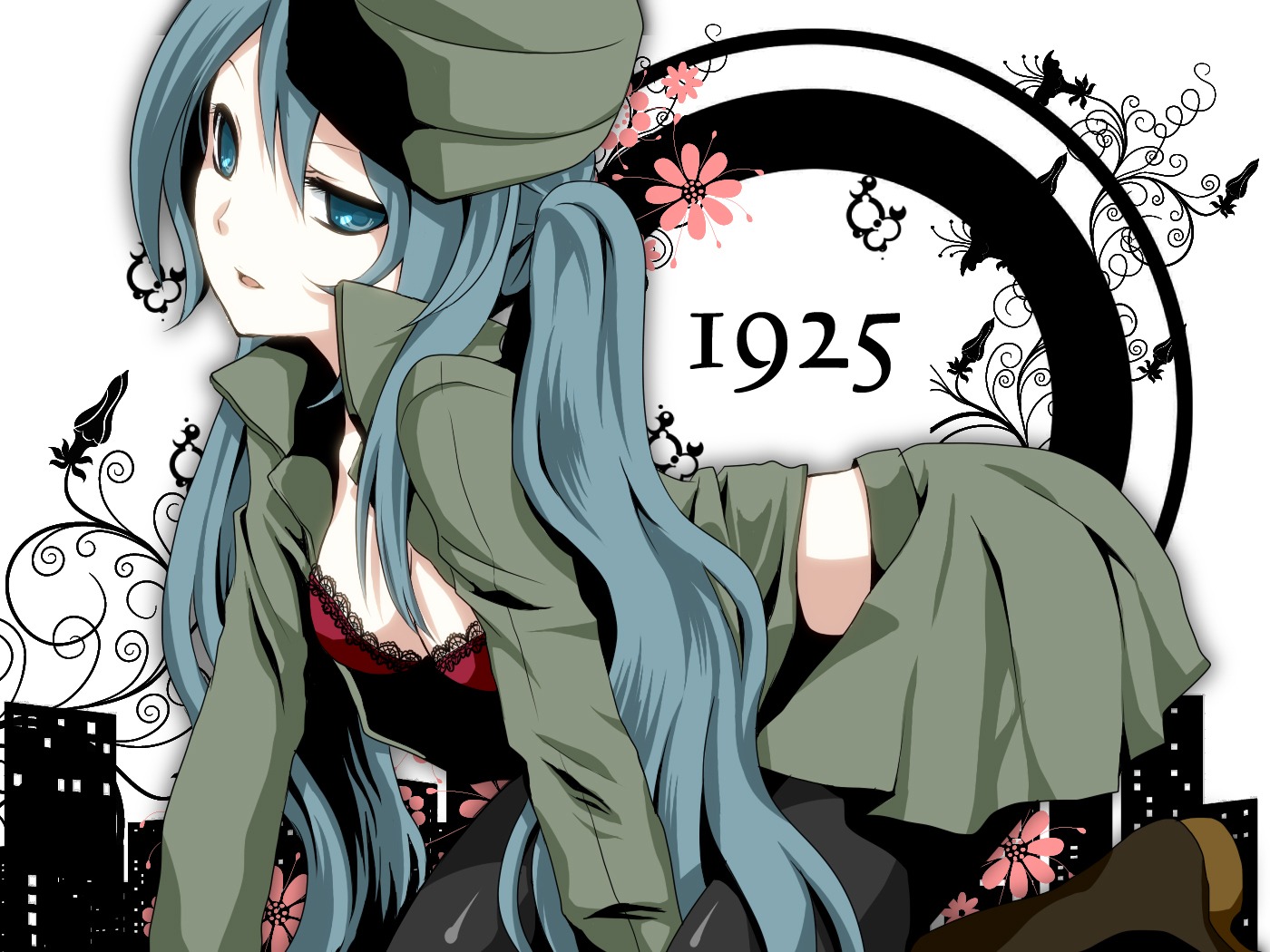 1925_(vocaloid) bra hatsune_miku pantyhose thighhighs uniform vocaloid yayoi